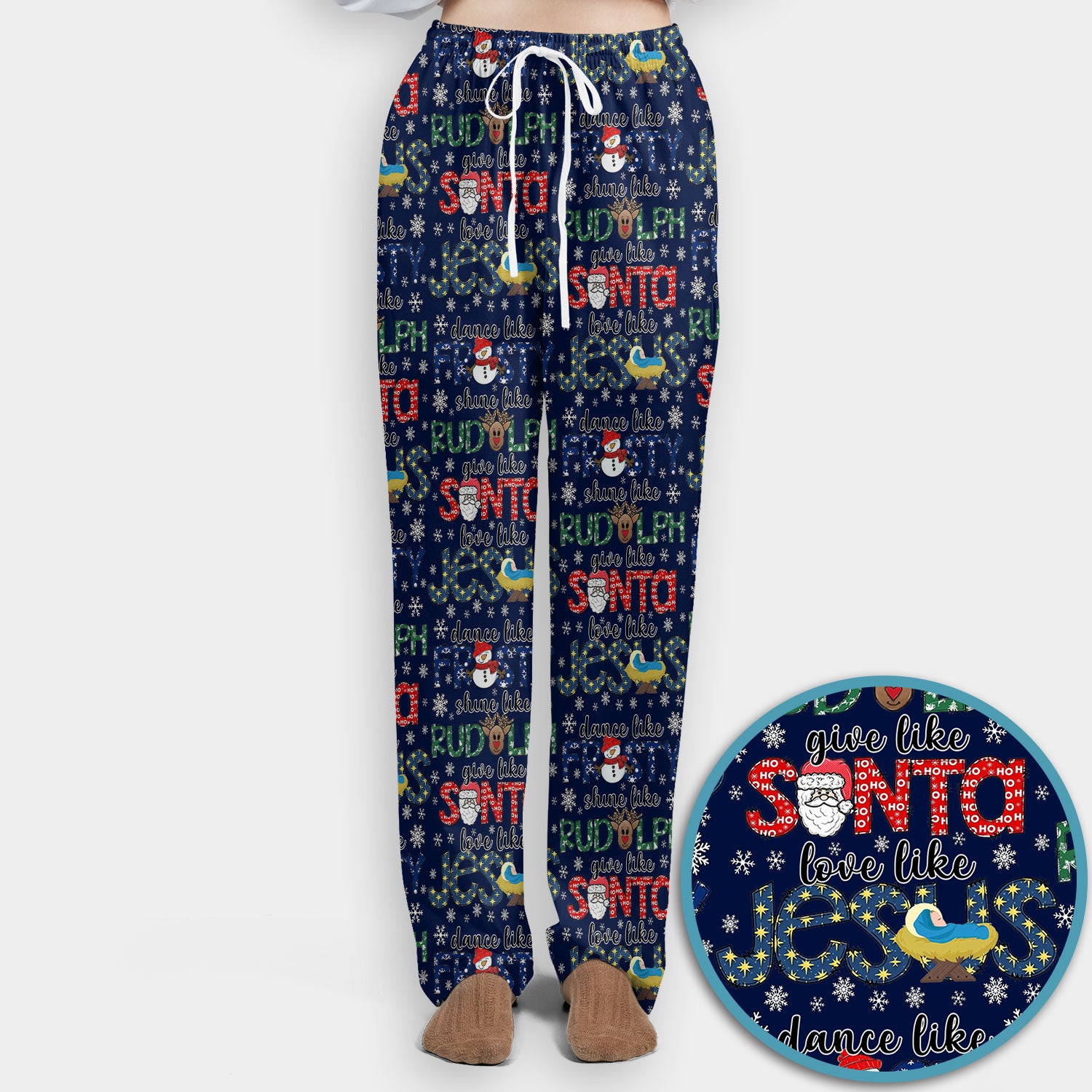 Xmas Rudolph Comfortable Scrub Set for Nurses - God Santa Scrub Pants and V Neck Top - Breathable Med Uniform