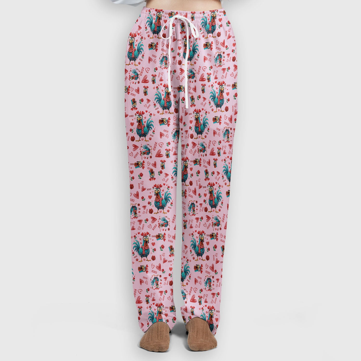 Funny Rooster Valentine Scrub Set, Cute Chicken XOXO Heart Pattern Nurse Shirt, Breathable Fabrics Nursing Uniform