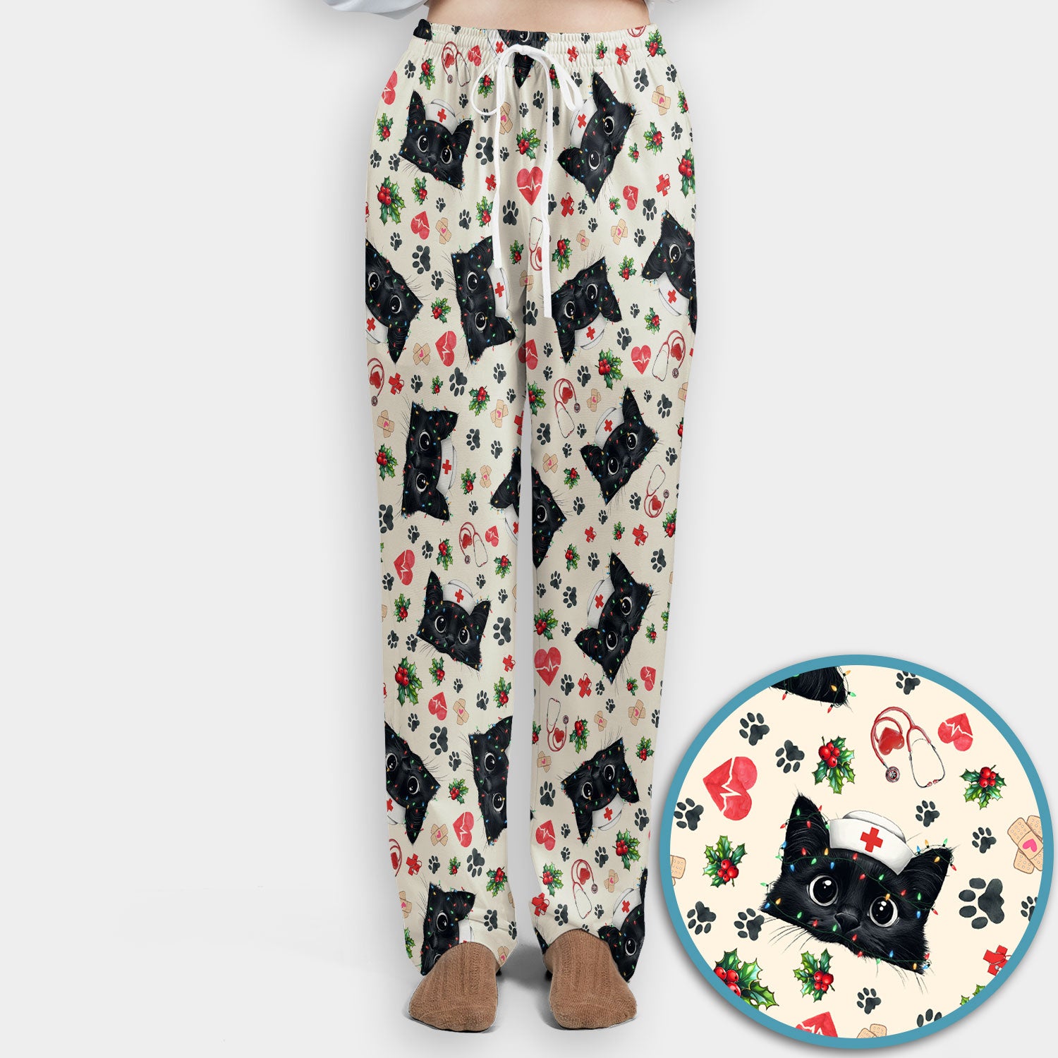 Funny Cats Scrub Set for Nurses - Black Kittens Christmas Scrubs Pants and V Neck Top - Jolly Medical Uniform Gift for RN CNA LPN