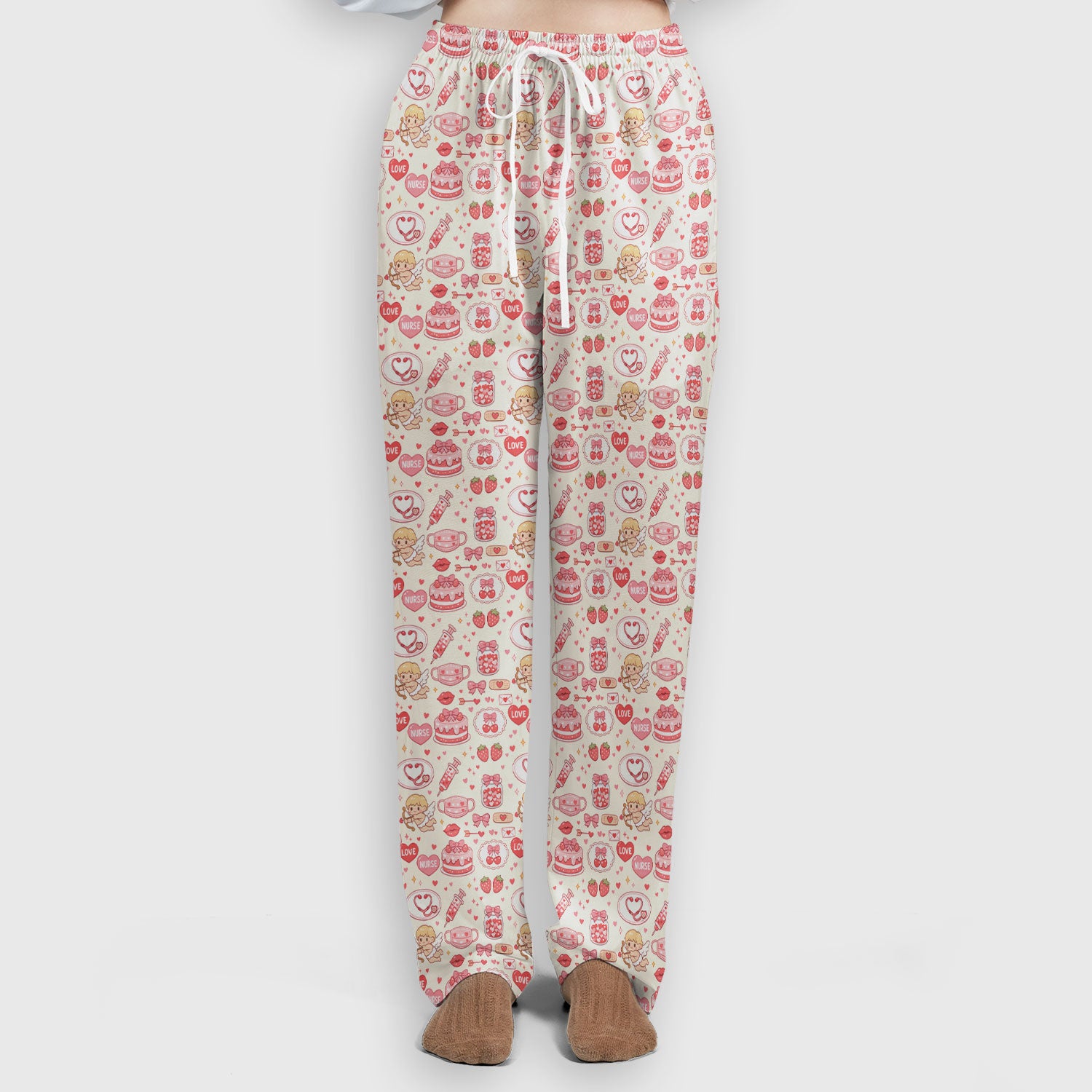 Cupid Nurse Scrub Set, Cute Love Medical Pattern Shirt For Valentine, Breathable Fabrics Nursing Uniform