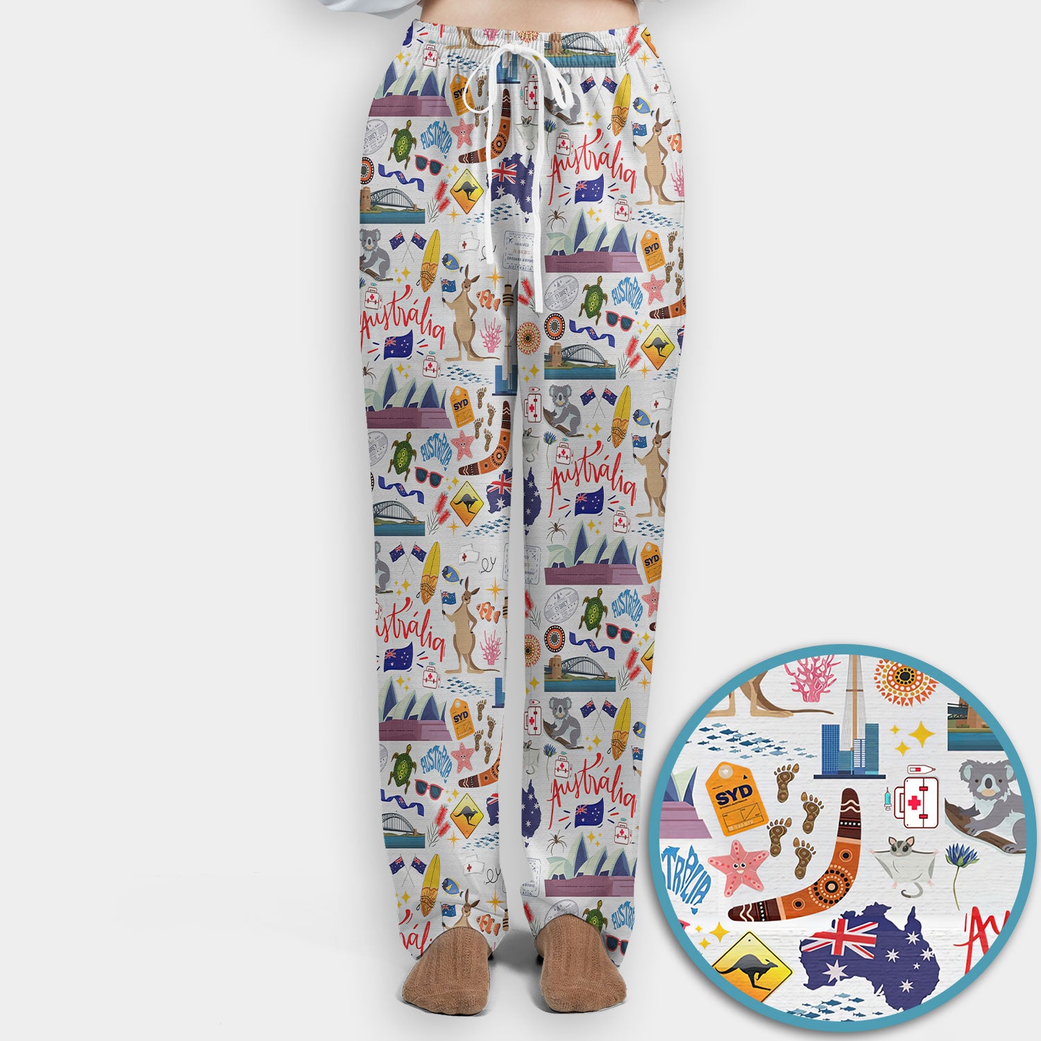 Australia Scrub Sets for Women - Aussie Comfortable Scrub Pants and V Neck Top - Kangaroo Koala Opera House - Travel Medical Uniform Gift