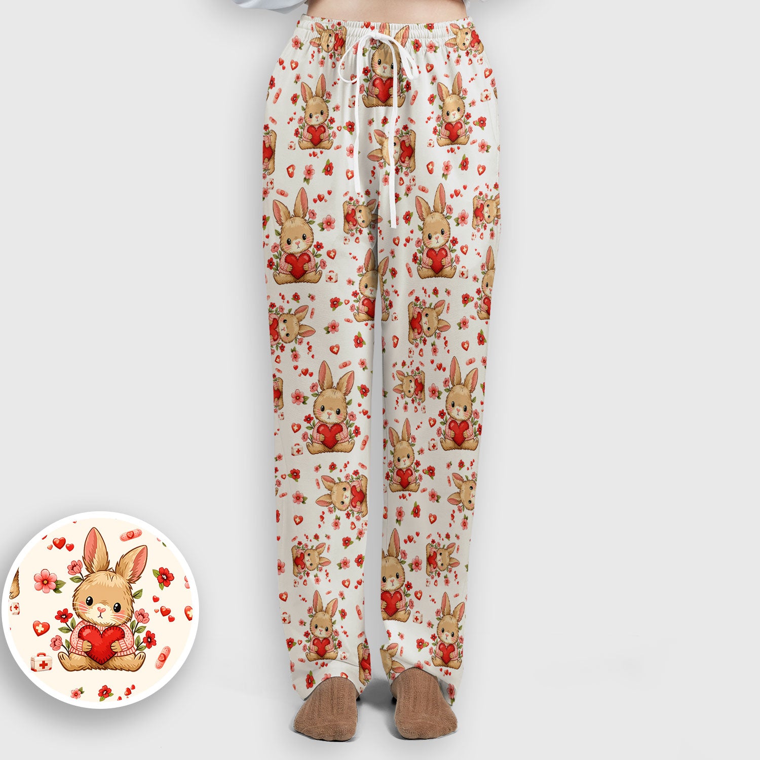 Adorable Bunny Heart Healthcare Design Scrub, Breathable Med Uniform