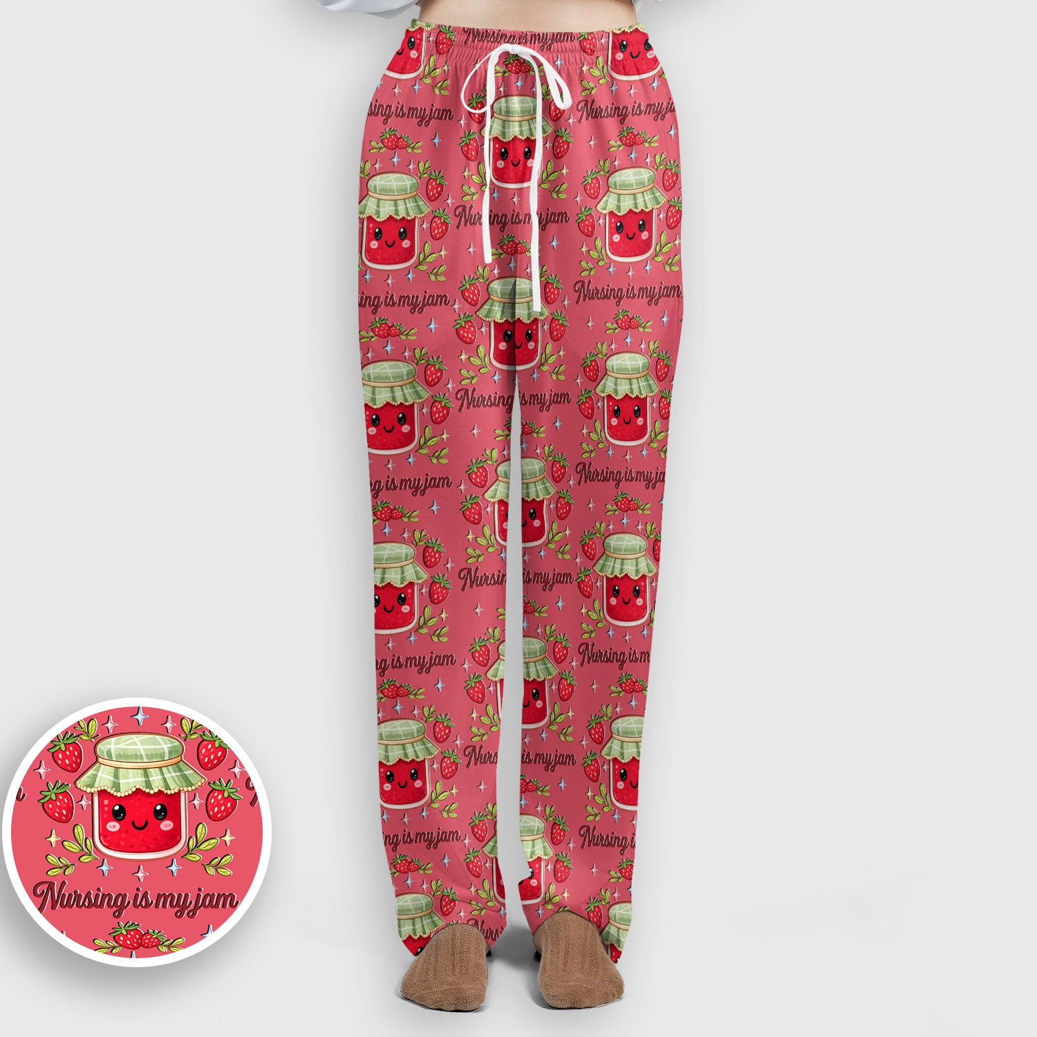 Cute Strawberry Jam Nurse Pattern Scrub Set, Breathable Med Uniform