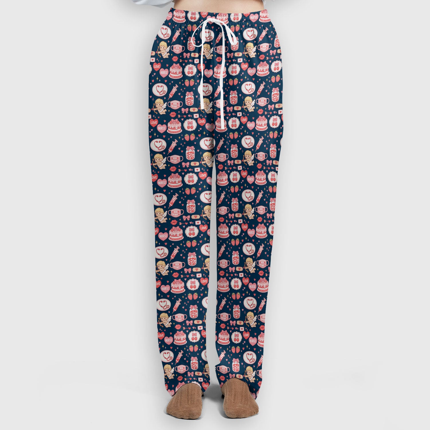 Cupid Nurse Scrub Set, Cute Love Medical Pattern Shirt For Valentine, Breathable Fabrics Nursing Uniform