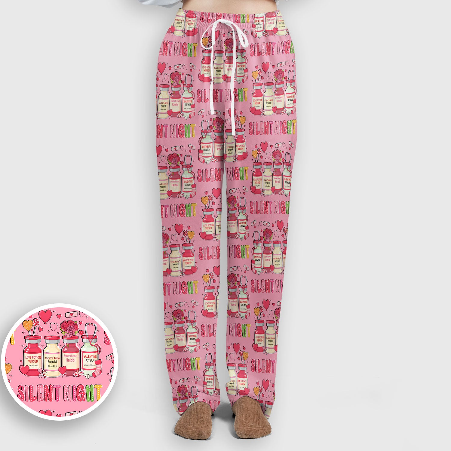 Valentine Silent Night Love Design Scrubs Set, Breathable Med Uniform