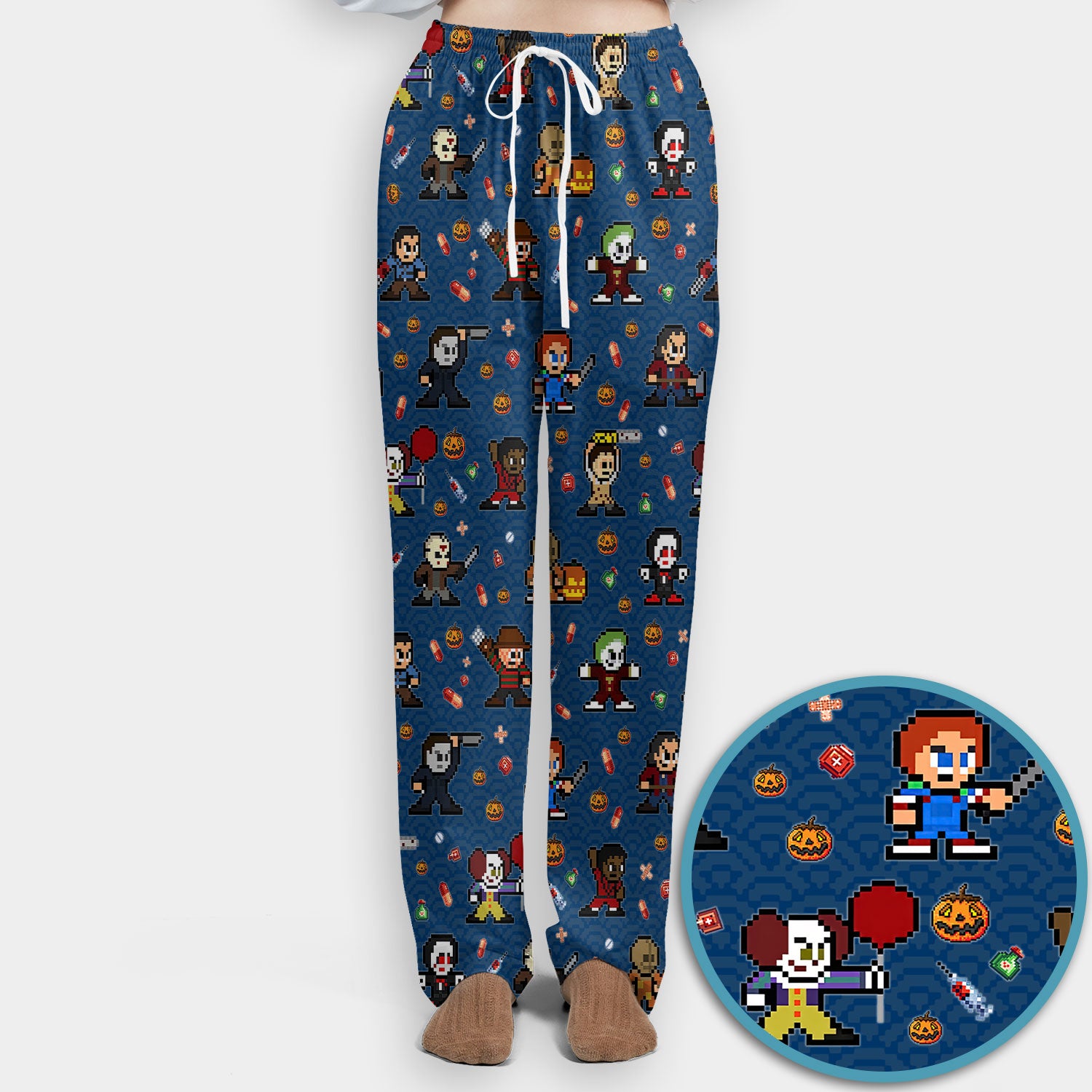 Halloween Women's Scrub Sets - Comfortable Scrubs for Nurses - Scary Character Scrub Pants and V Neck Top - Med Uniform for Her