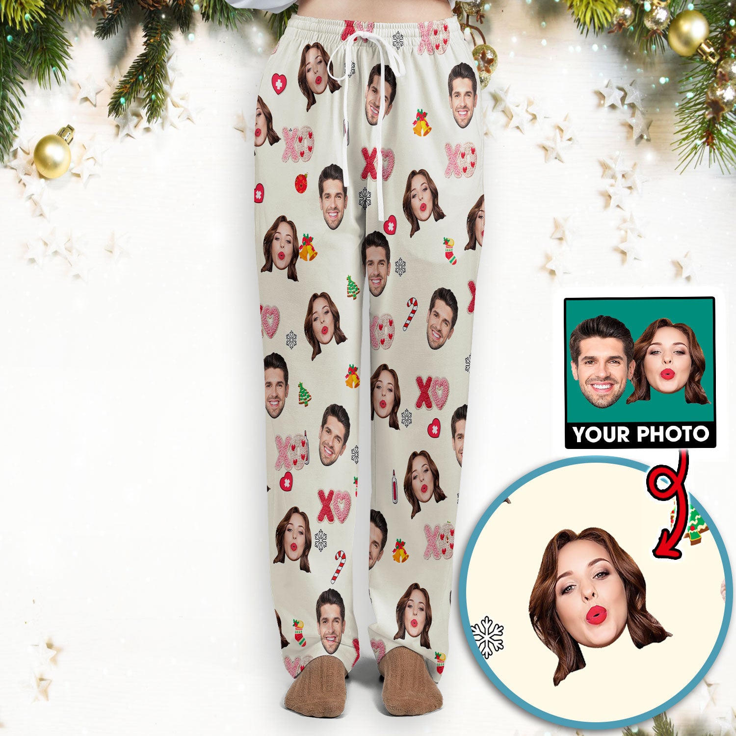 Personalized Photo Scrub Set, Custom Face XOXO Scrub Shirt, Breathable Fabrics Nursing Uniform