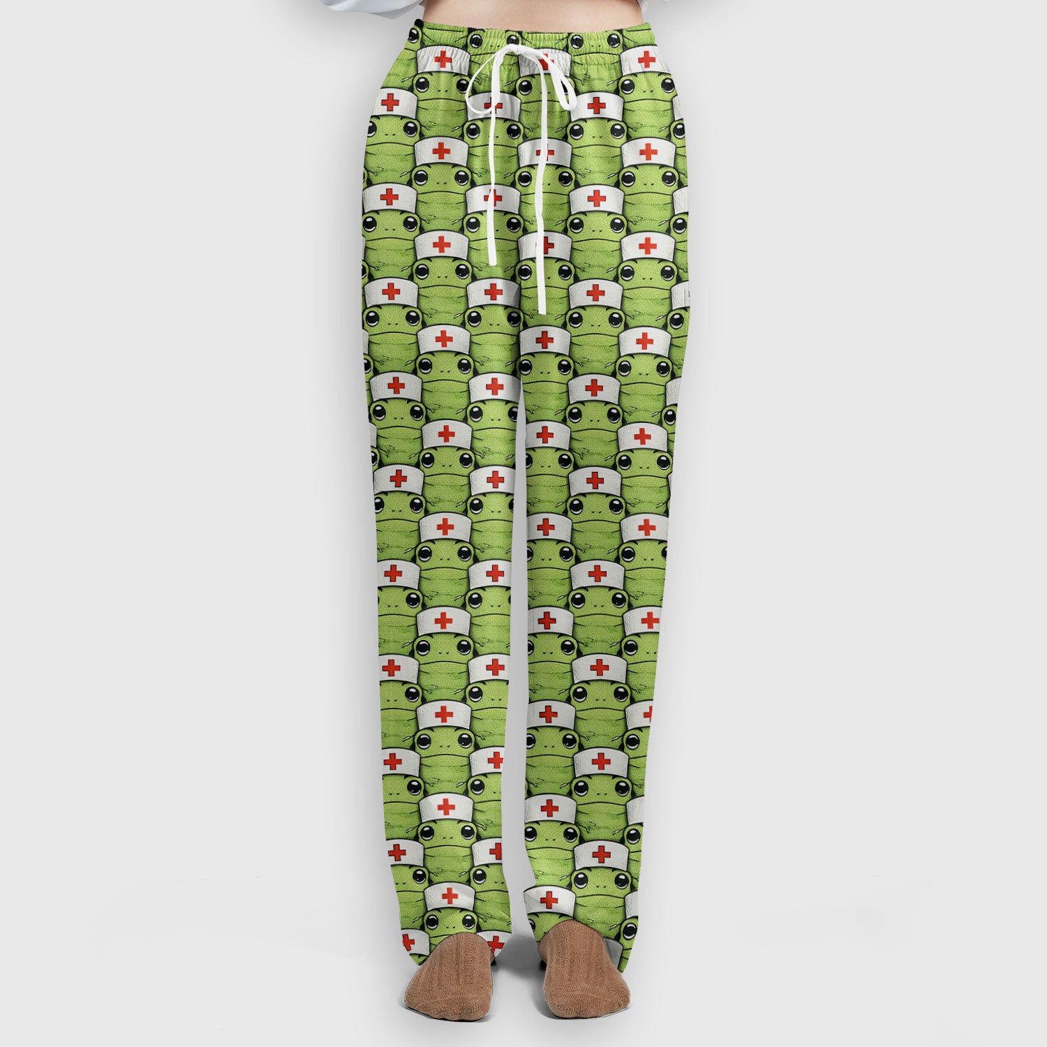 Funny Green Nurse Frog Scrub Set, Scrub Pants and V Neck Top