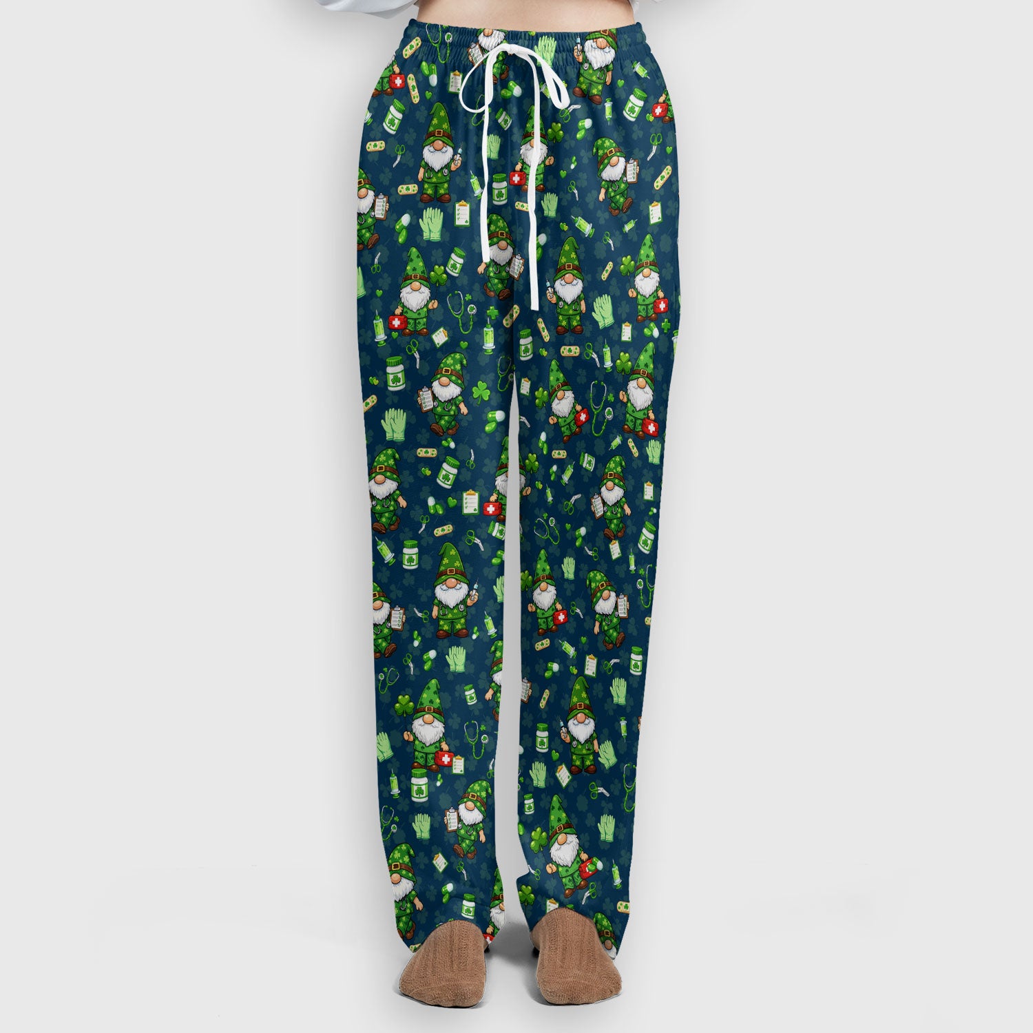 St. Patrick’s Day Nurse Gnome Scrub Set, Green Lucky Medical Pattern Nurse Shirt, Breathable Fabrics Nursing Uniform