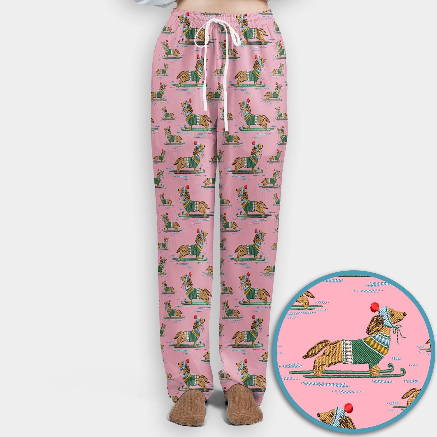 Dachshund Nurse Scrub Set, Wiener Dog Winter Pattern Shirt, Breathable Fabrics Nursing Uniform
