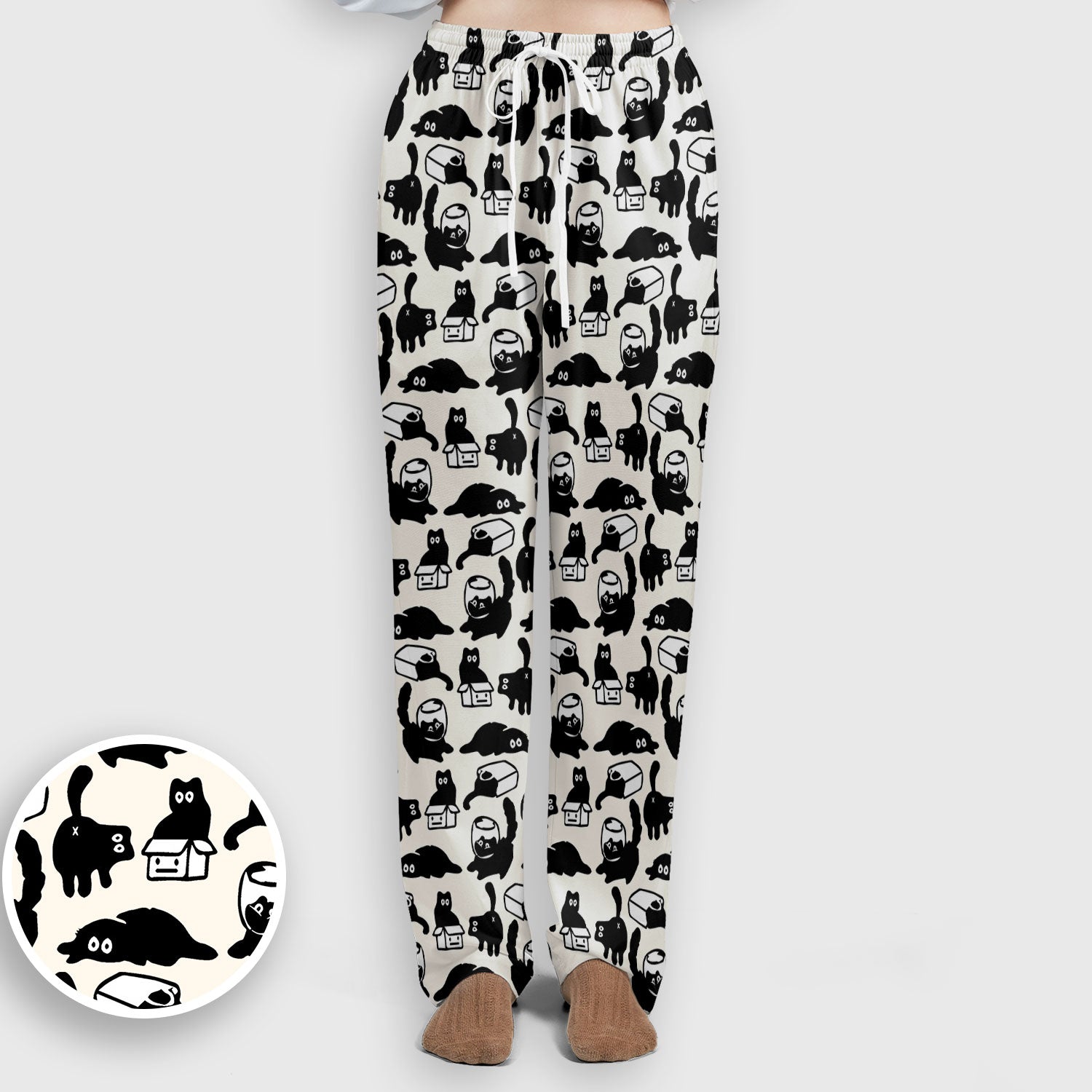 Dark Playful Cat Cartoon Pattern Scrub Set, Breathable Med Uniform