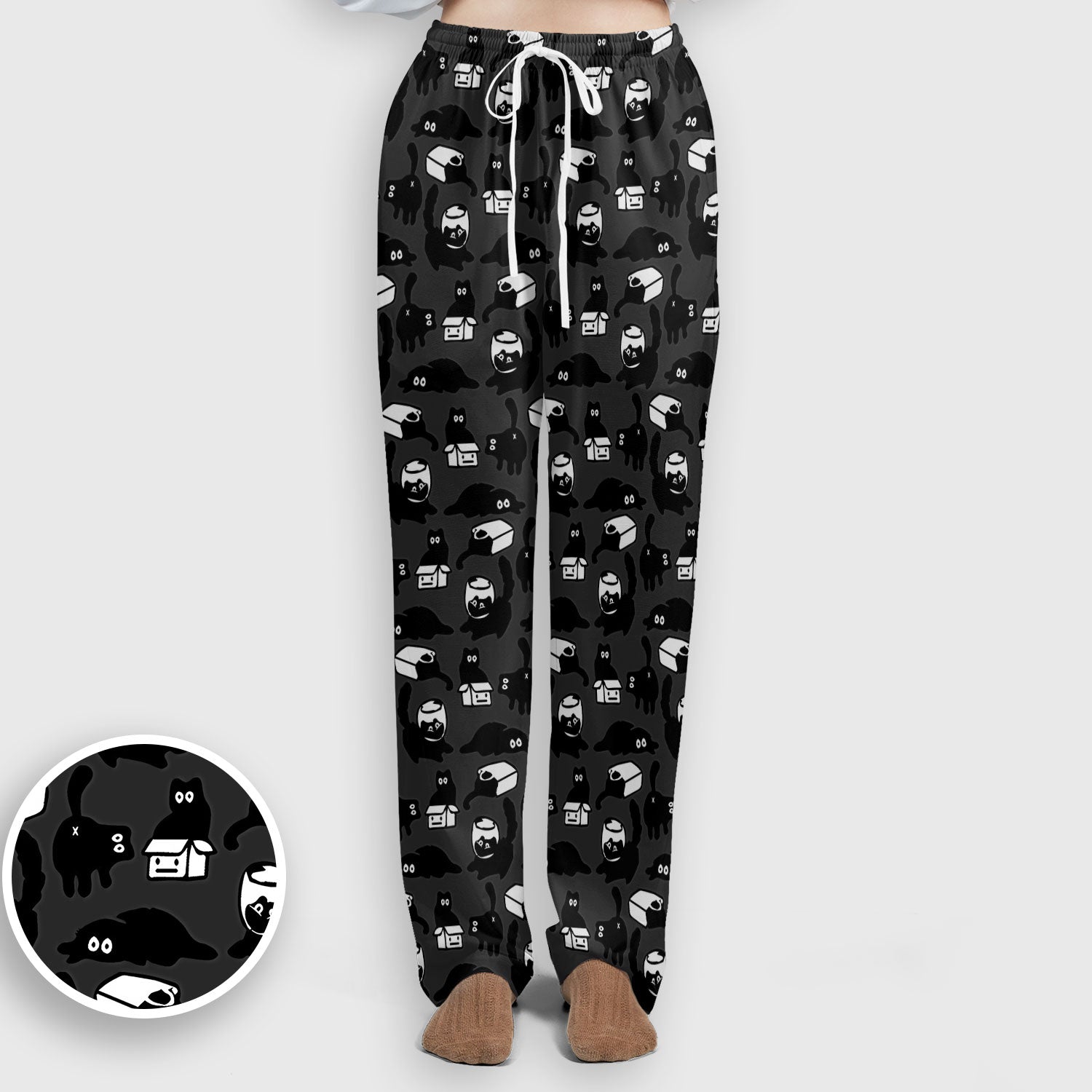 Dark Playful Cat Cartoon Pattern Scrub Set, Breathable Med Uniform