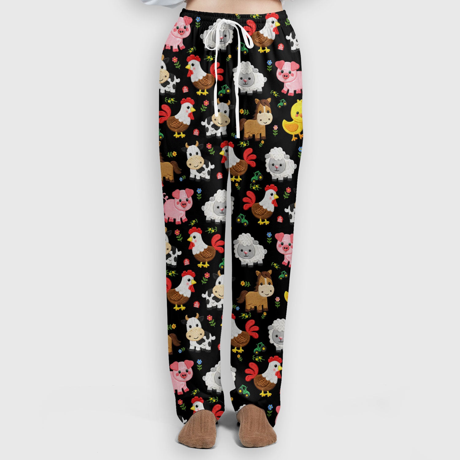 Cartoon Farm Animal Pattern Scrub Set, Breathable Med Uniform