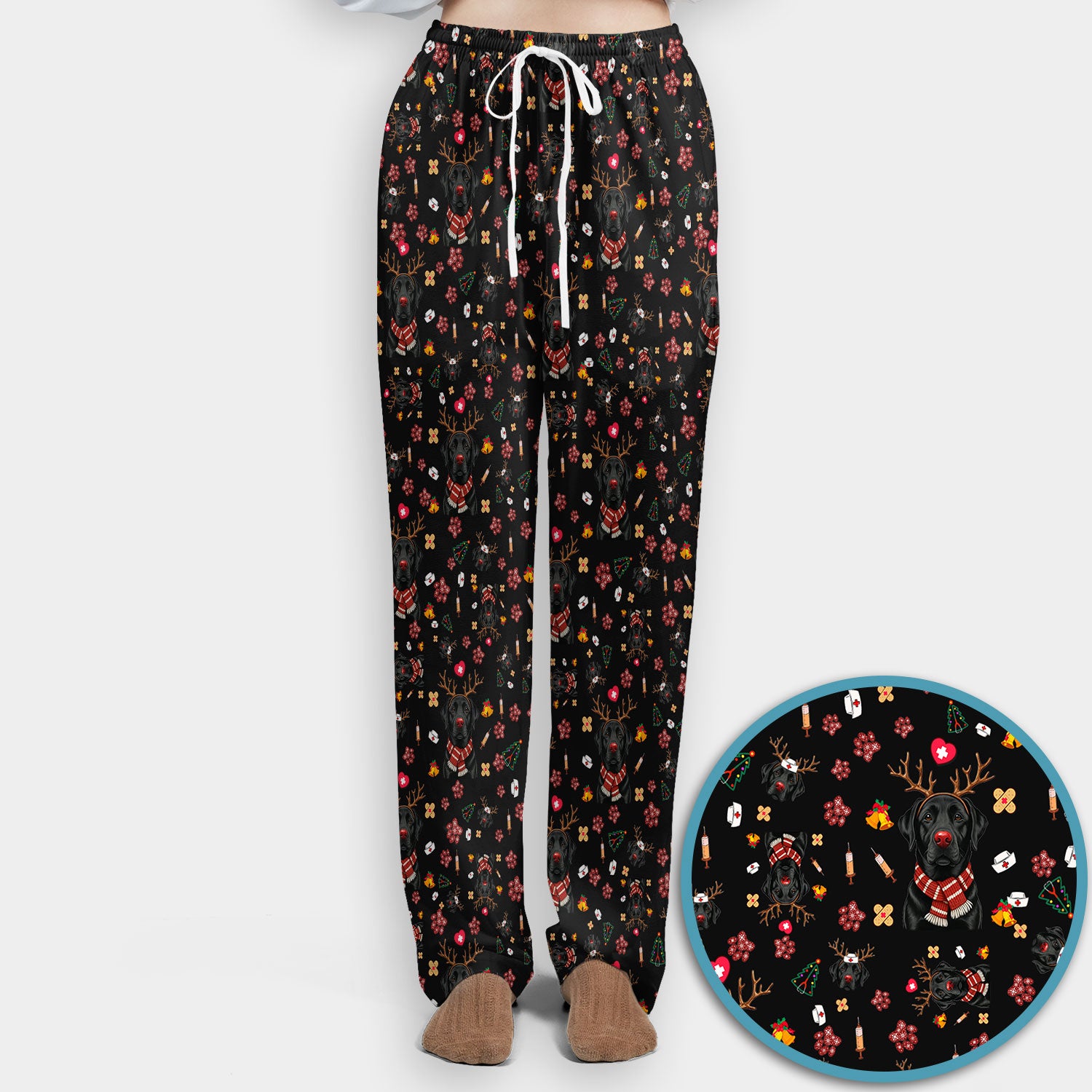 Funny Black Lab Reindeer Scrub Set - Christmas Dog Nurse Pants and V Neck Top - Cute Holiday Medical Uniform
