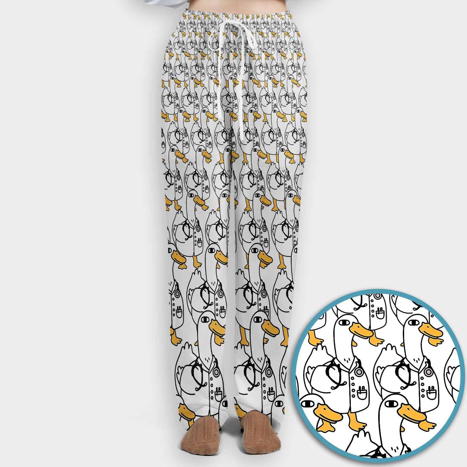 Funny Duck Scrub Set for Women - I'm a Doctor Scrubs Pants and V Neck Top - Cute Duck In The Row - Comfortable Nursing Uniform