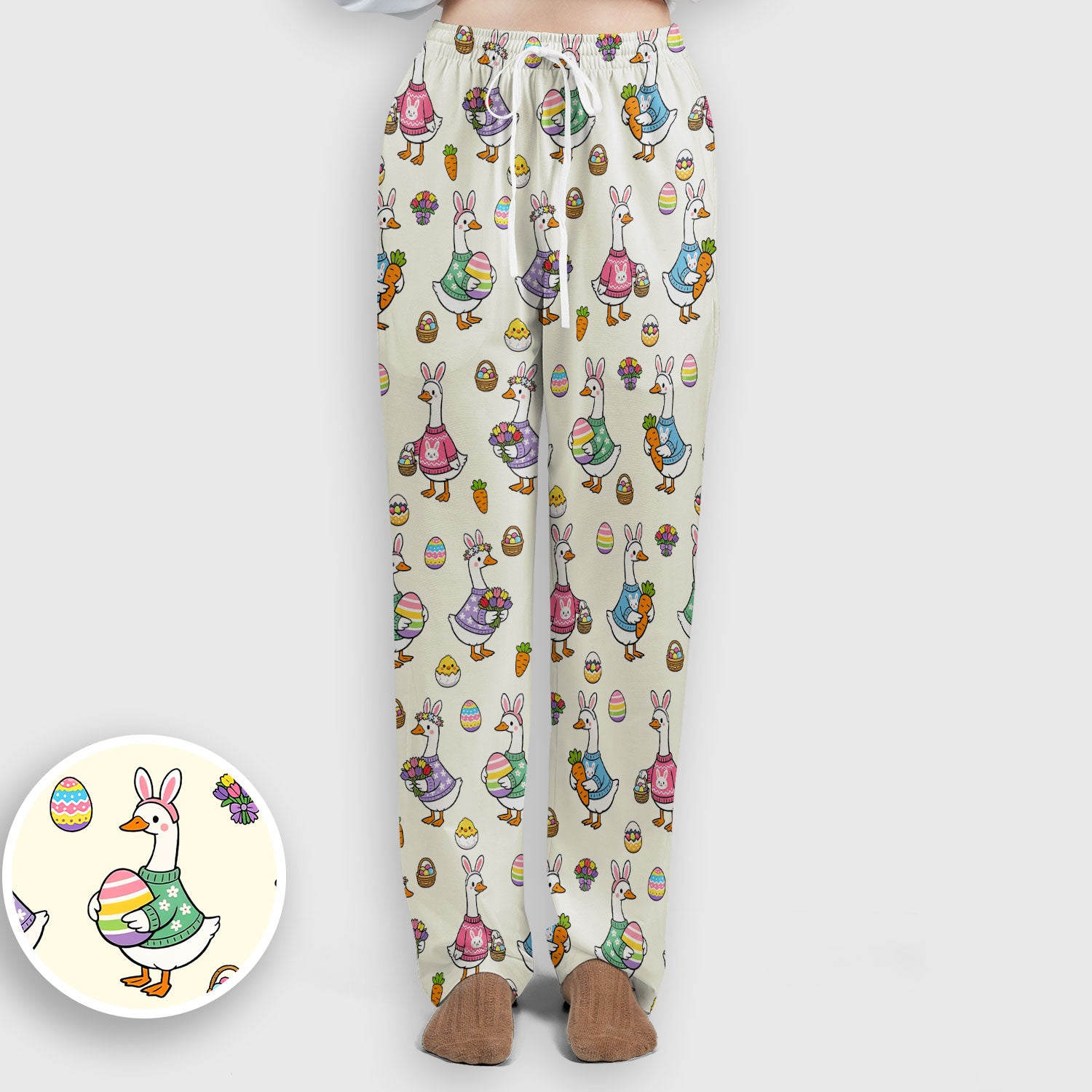 Cute Easter Goose Print Scrub Set, Breathable Med Uniform
