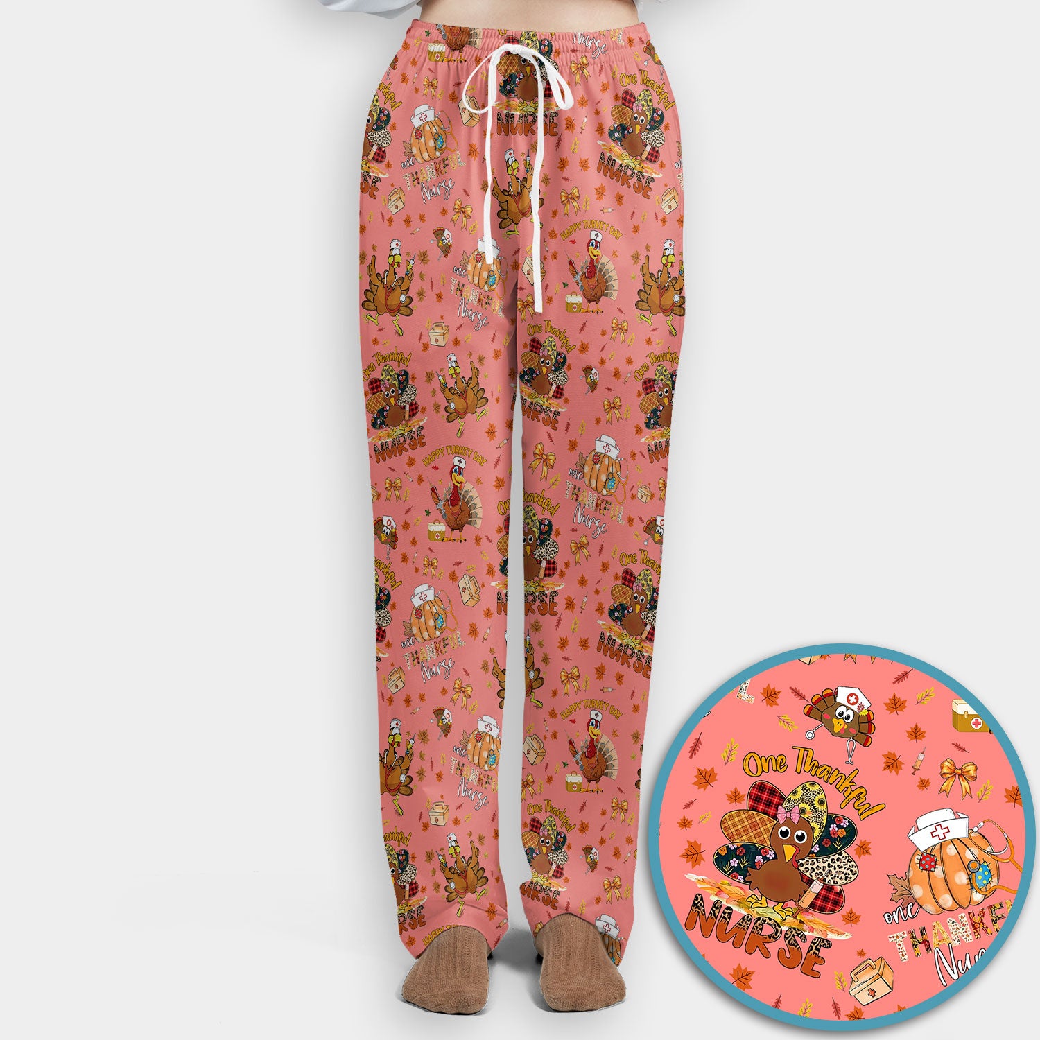 Thanksgiving Scrub Set for Women - Turkey Pumpkin Scrub Top and Pants for Nurses - Fall Med Uniform for RN CNA LPN