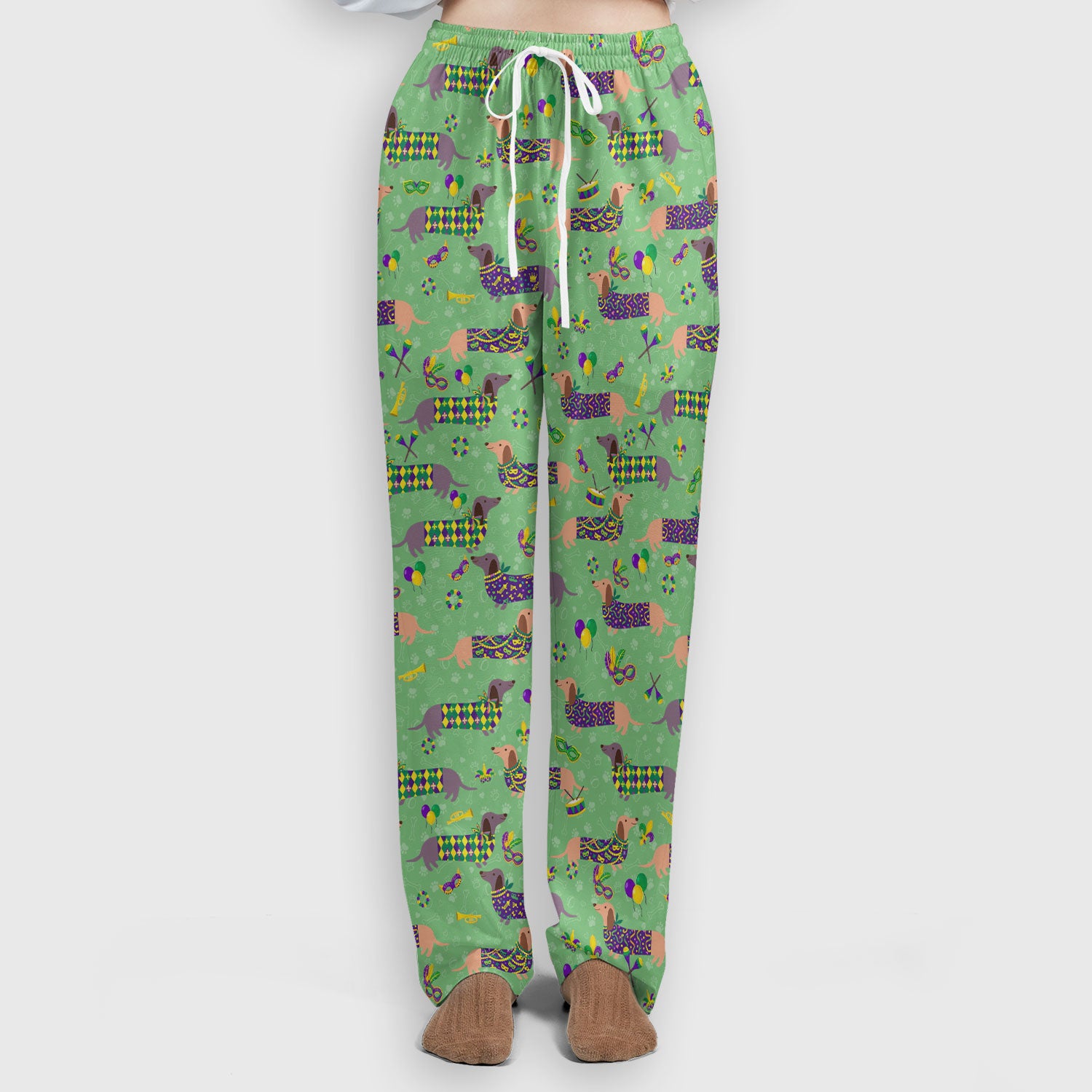 Mardi Gras Dachshund Nurse Scrub Set, Wiener Dog Holiday Pattern Nurses Shirt, Comfortable Uniform Scrubs For Nursing