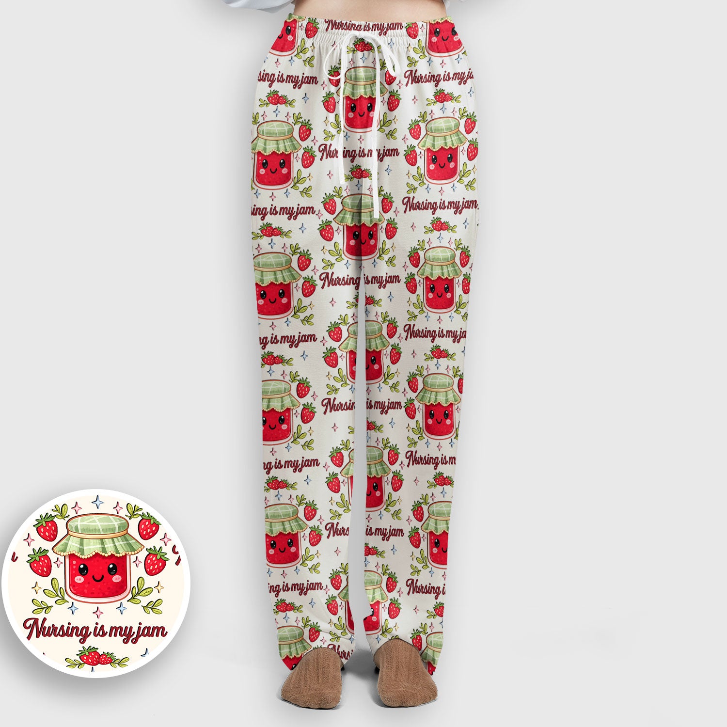Cute Strawberry Jam Nurse Pattern Scrub Set, Breathable Med Uniform