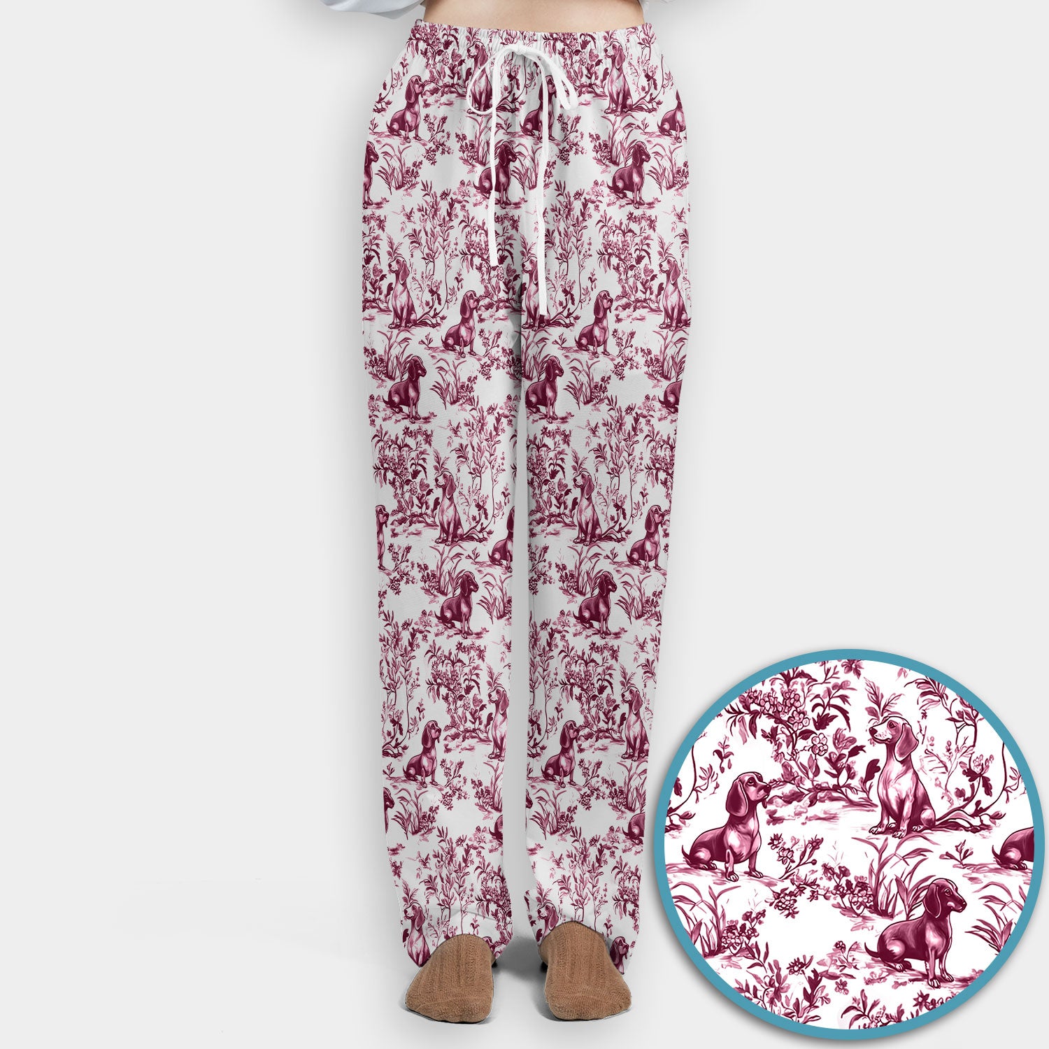 Toile de Jouy Dog Scrub Set – Elegant Blue Dachshund Pattern – Cute Medical Uniform for Nurses, Vets, and Animal Care Workers