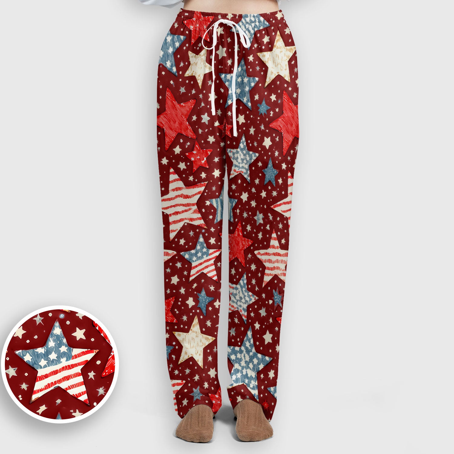 Patriotic Star Pattern Women's Scrub Set, Scrub Pants and V Neck Top