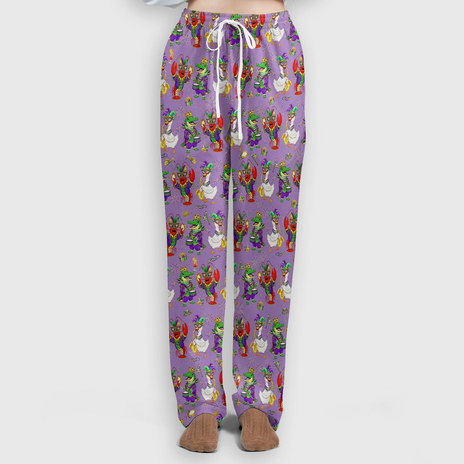Crawfish And Duck Carnival Scrub Set, Mardi Gras Parade Pattern Nurse Shirt, Breathable Fabrics Nursing Uniform