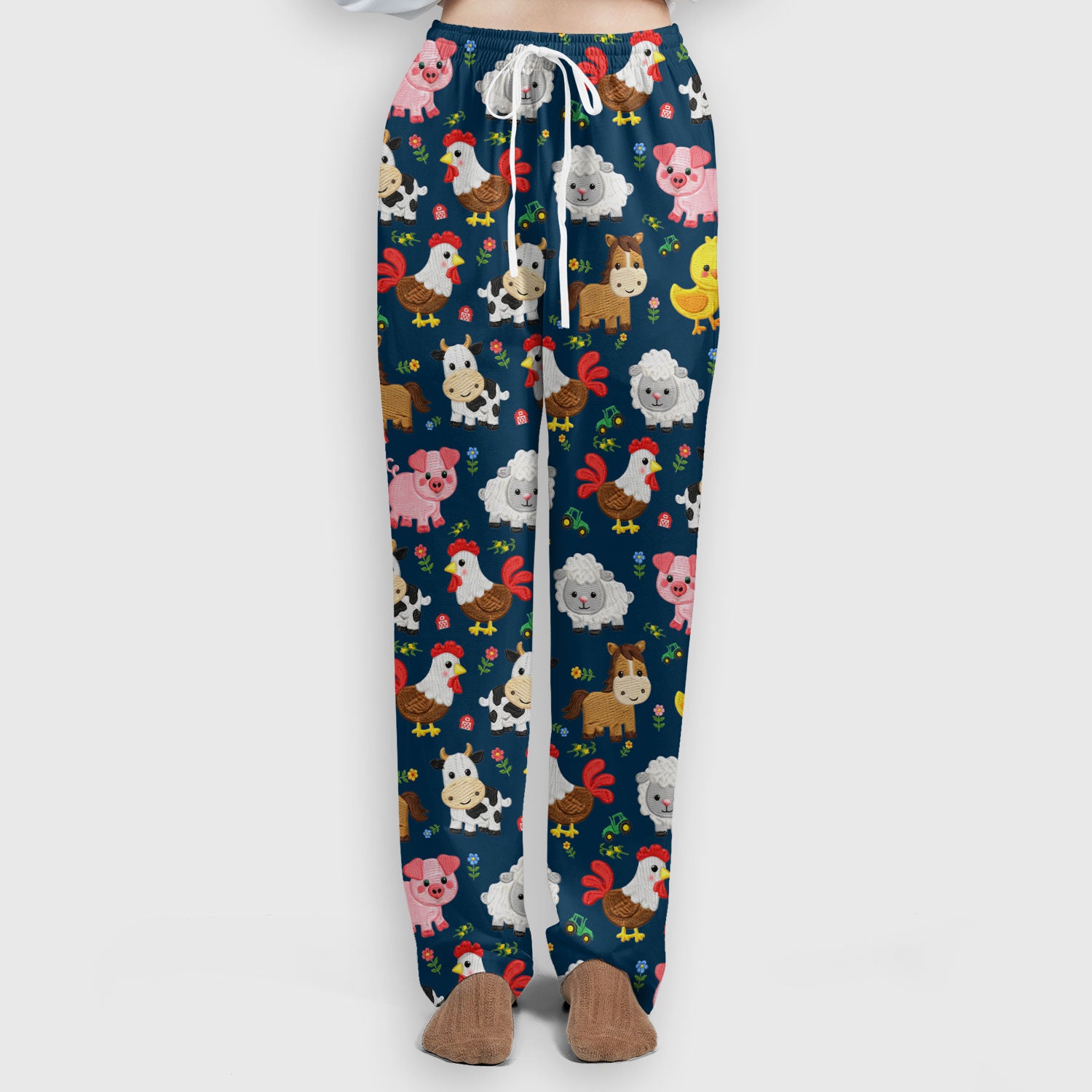 Cartoon Farm Animal Pattern Scrub Set, Breathable Med Uniform