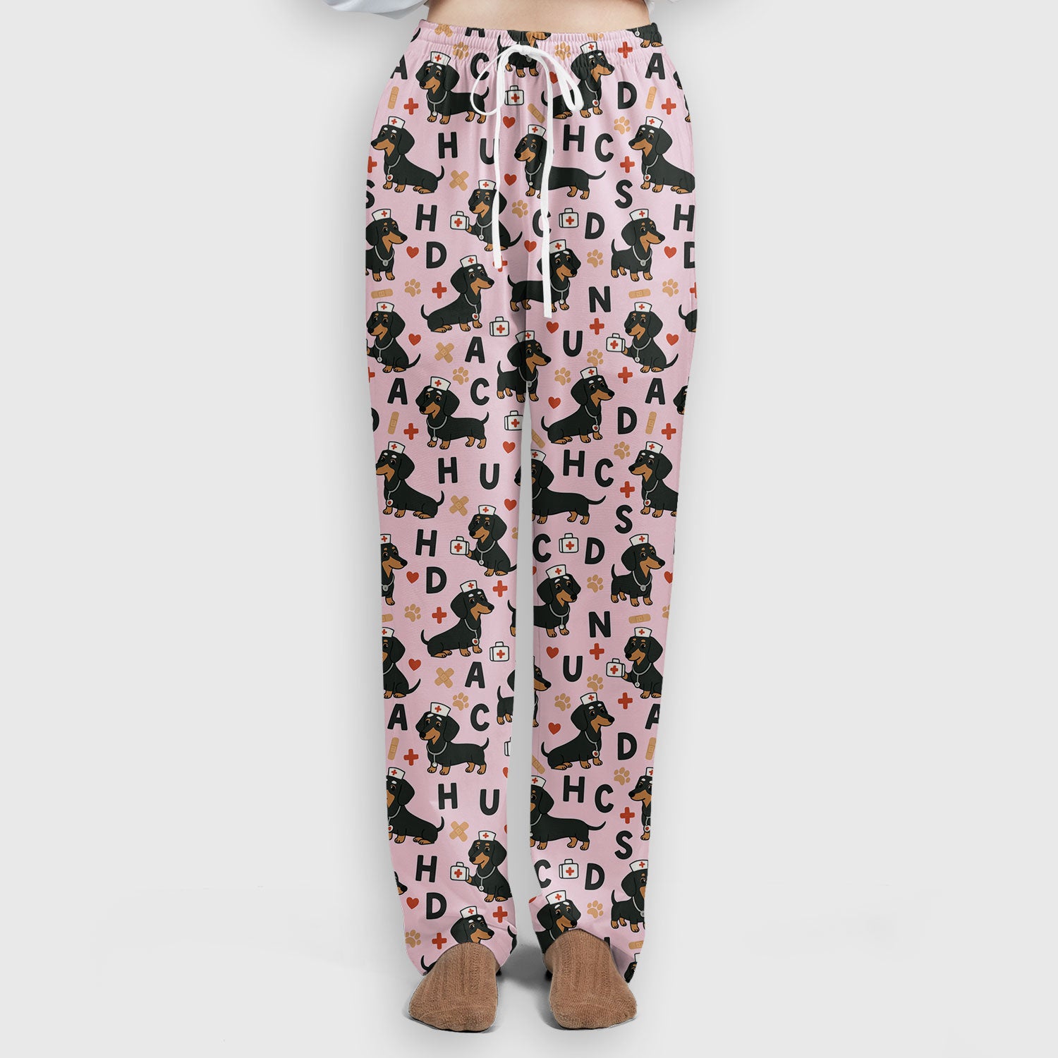 Dachshund Nurse Scrub Set for Women - Cute Sausage Dog Pattern Scrubs Top and Pants - Funny Animal Print Gift for RN LPN CNA