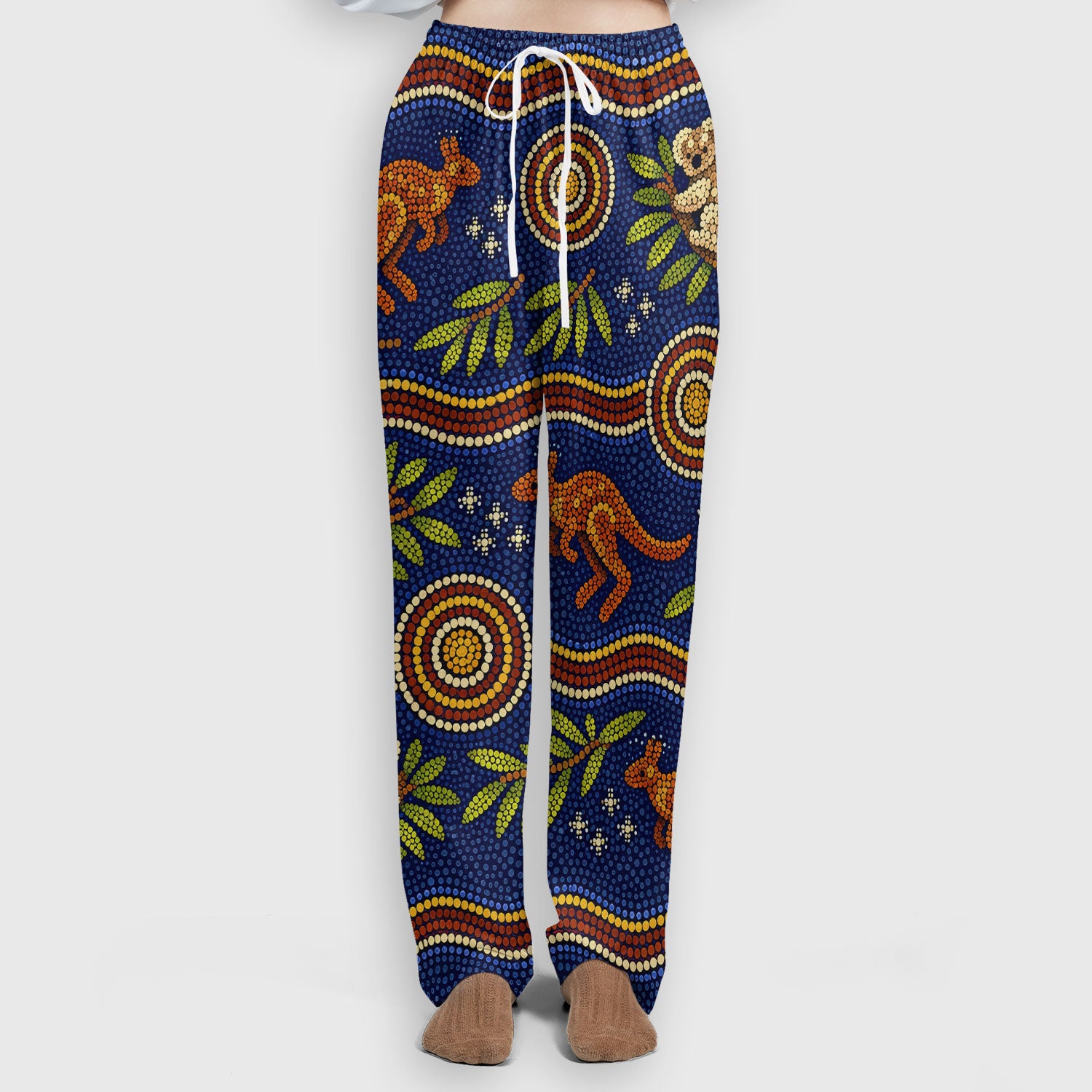 Australian Aboriginal Dot Art Scrub Set, Kangaroo ANd Koala Pattern Nurse Shirt, Breathable Fabrics Nursing Uniform