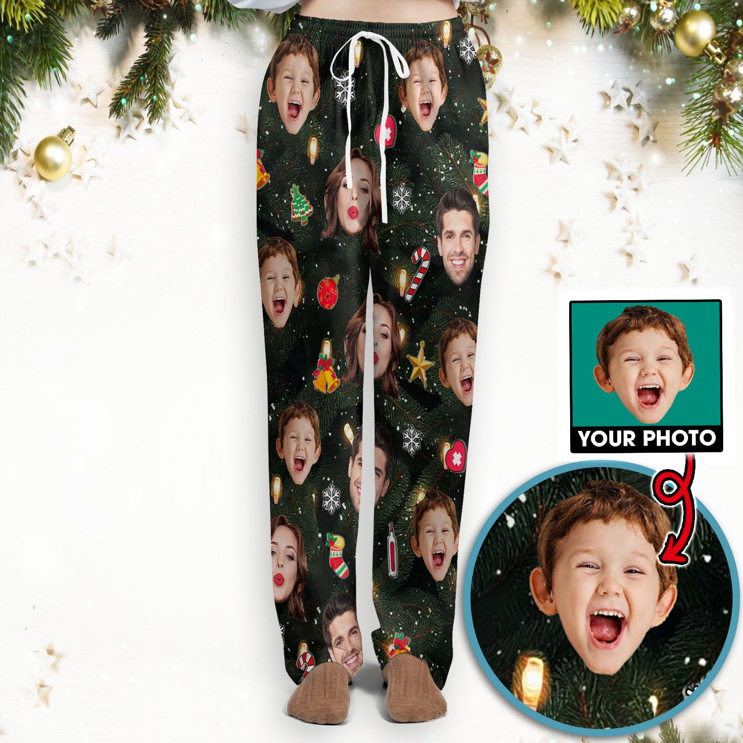 Personalized Christmas Photo Scrub Set, Funny Xmas Custom Face Scrub Shirt, Breathable Fabrics Nursing Uniform