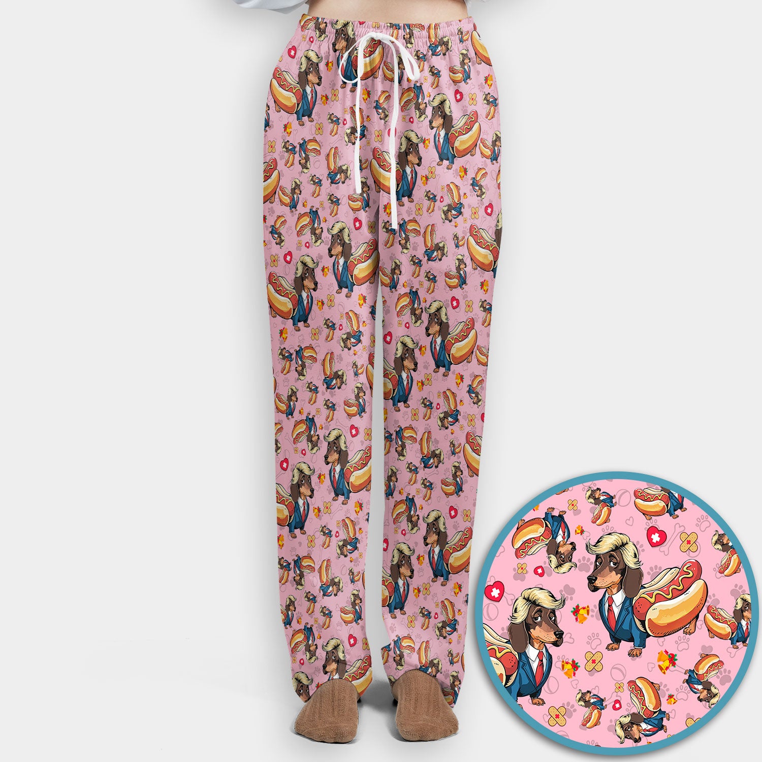 Dachshund Hot Dog Nurse Scrub Set - Funny Sausage Dog Pants and V Neck Top - Medical Uniform Gift