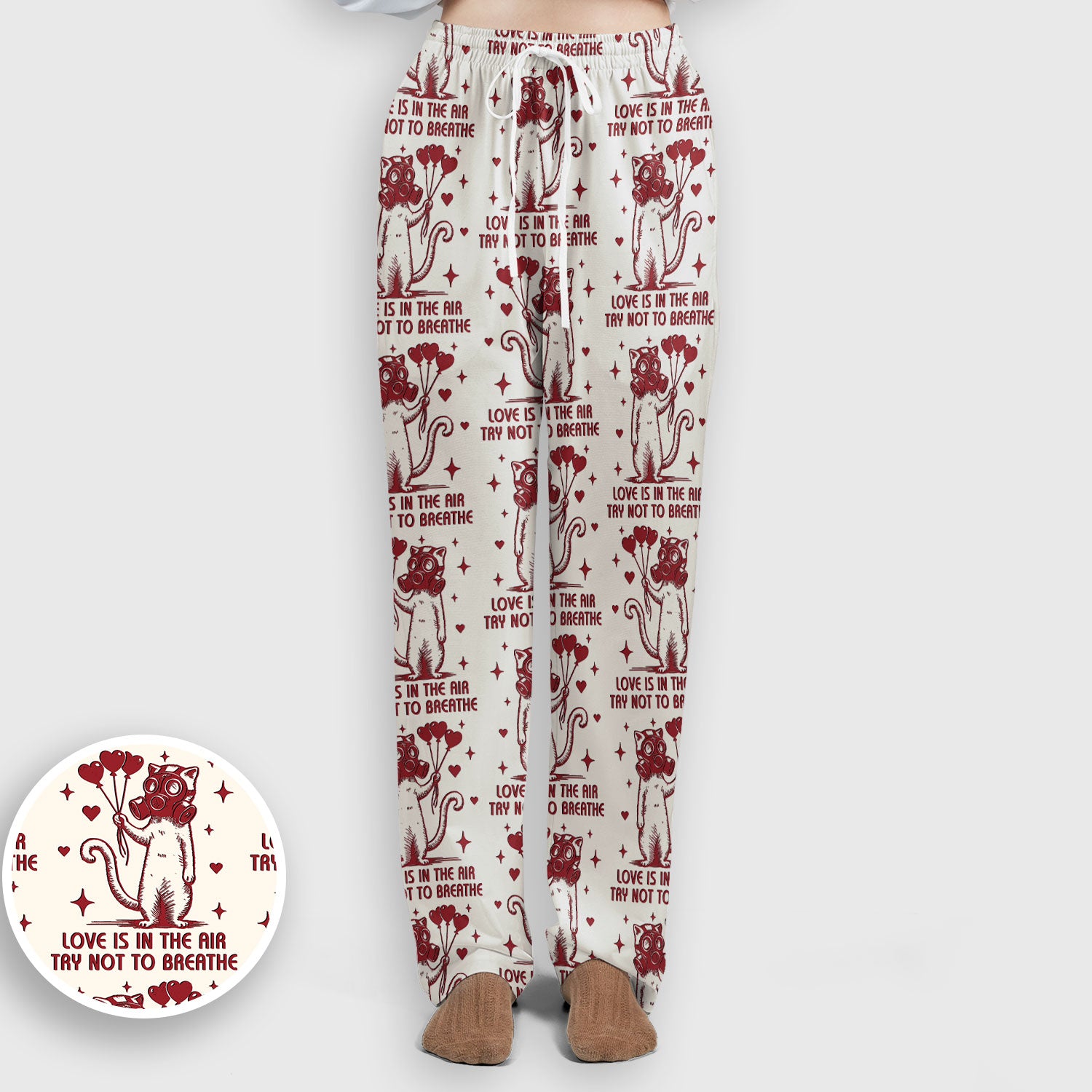 Gas Mask Cat Heart Balloon Valentine Print Scrub Set, Breathable Med Uniform