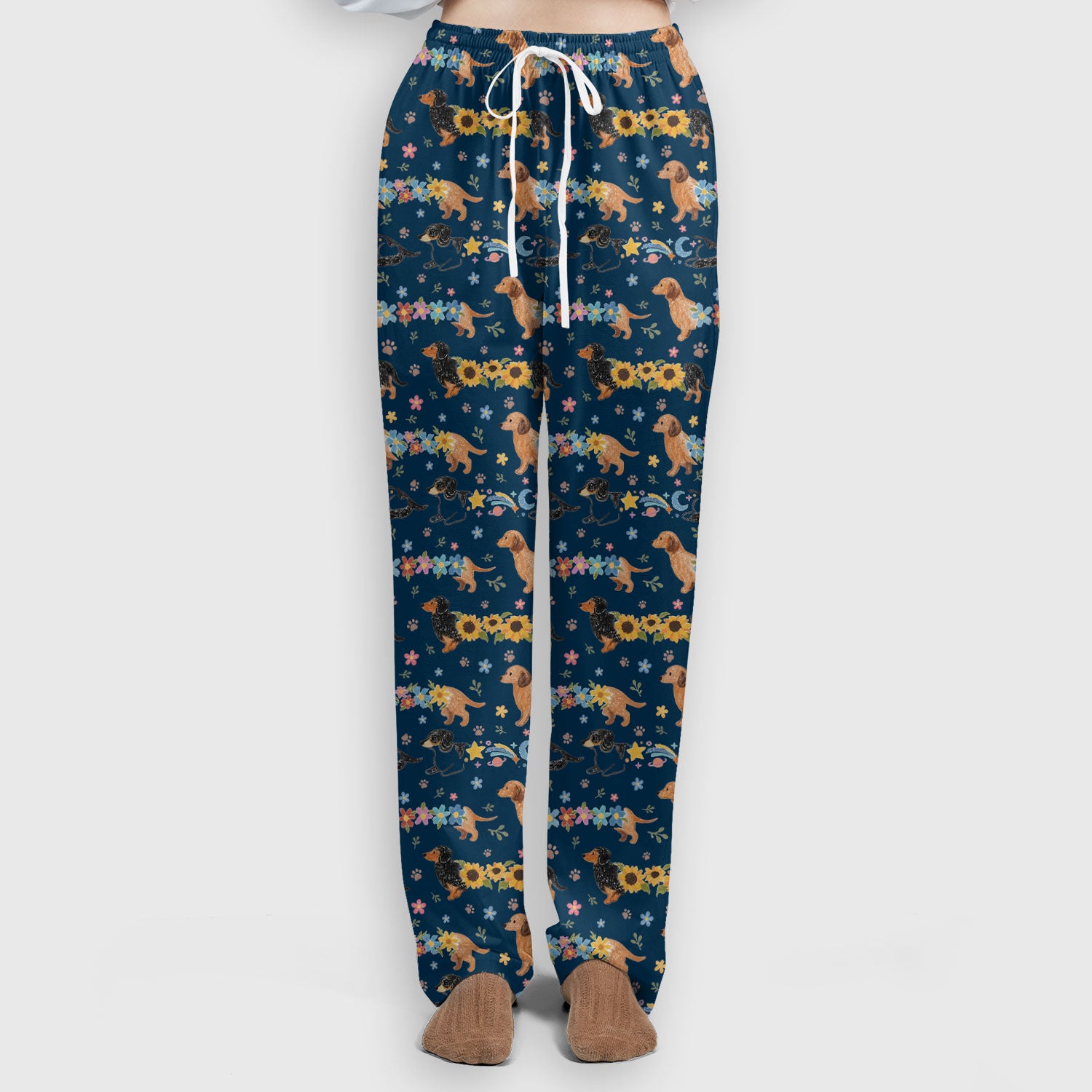 Floral Wiener Dog Pattern Scrub Set, Scrub Pants and V Neck Top