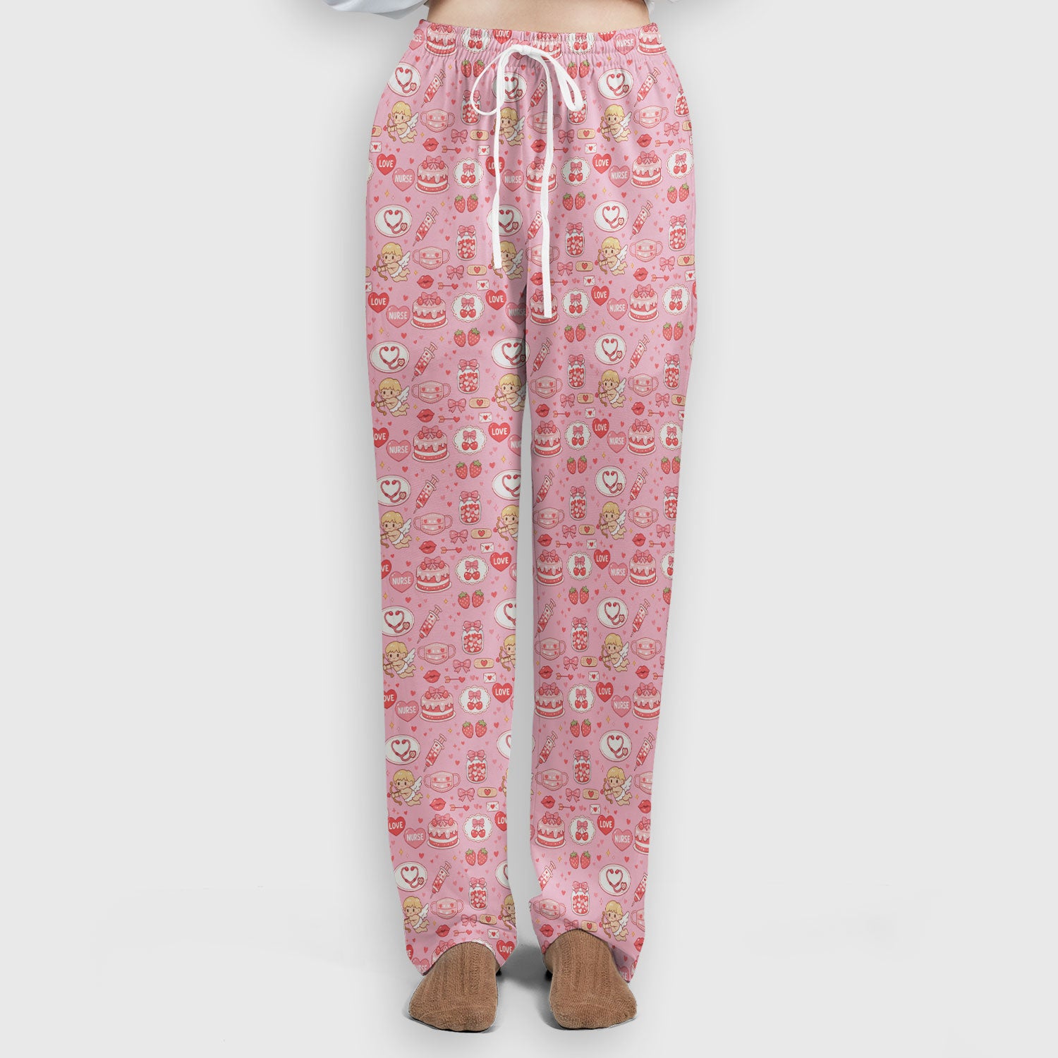 Cupid Nurse Scrub Set, Cute Love Medical Pattern Shirt For Valentine, Breathable Fabrics Nursing Uniform