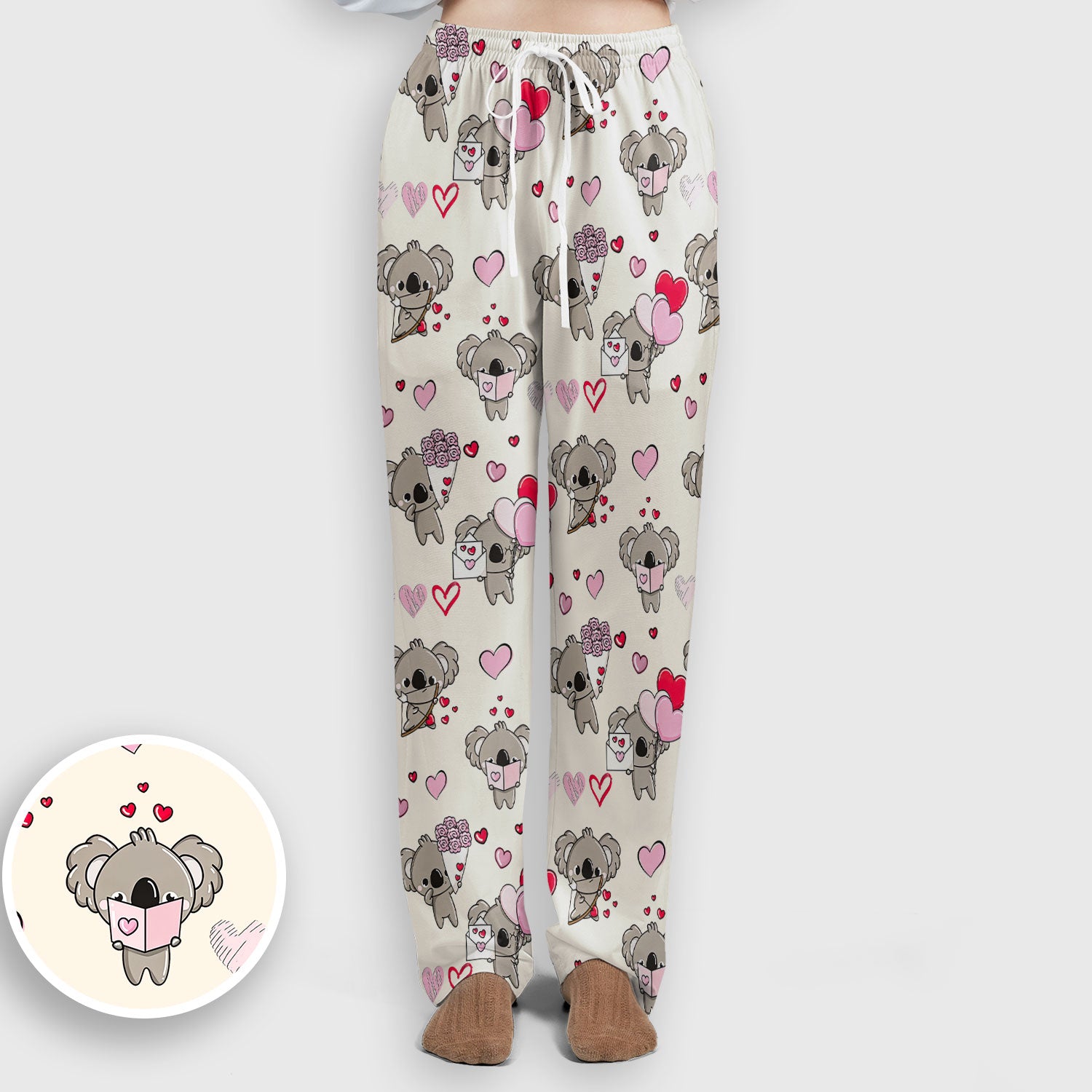 Valentine Koala Holding Flowers Cute Print Scrub, Women's Scrub Sets