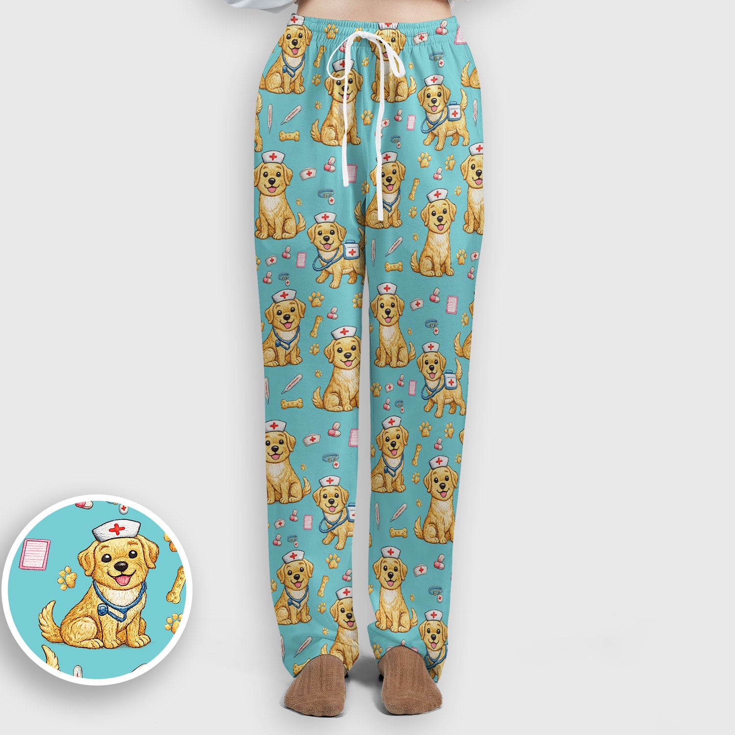 Cute Puppy Nurse Medical Print Women’s Scrub Set, Scrub Pants and V Neck Top