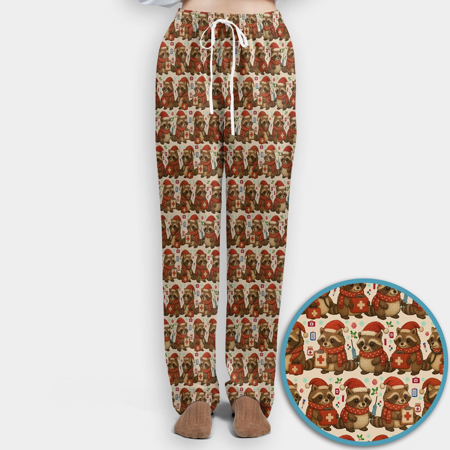 Christmas Scrub Set – Nurse Raccoon Pattern Shirt – Cute Medical Uniform For Nursing