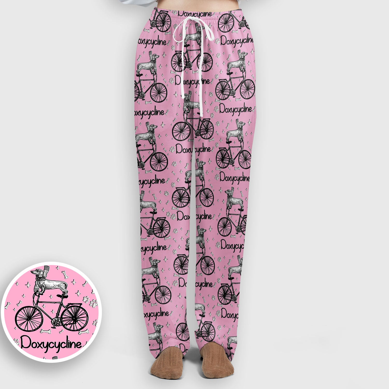 Funny Doxycycline Dog Bicycle Print Scrub Set, Scrub Pants and V Neck Top