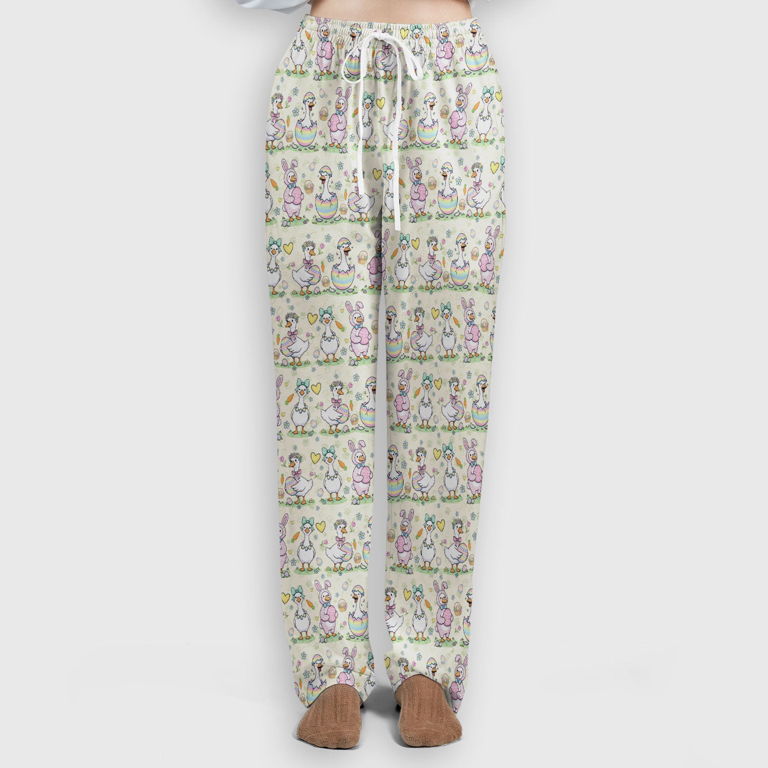 Spring Easter Goose and Bunny Print Scrub Set, Breathable Med Uniform