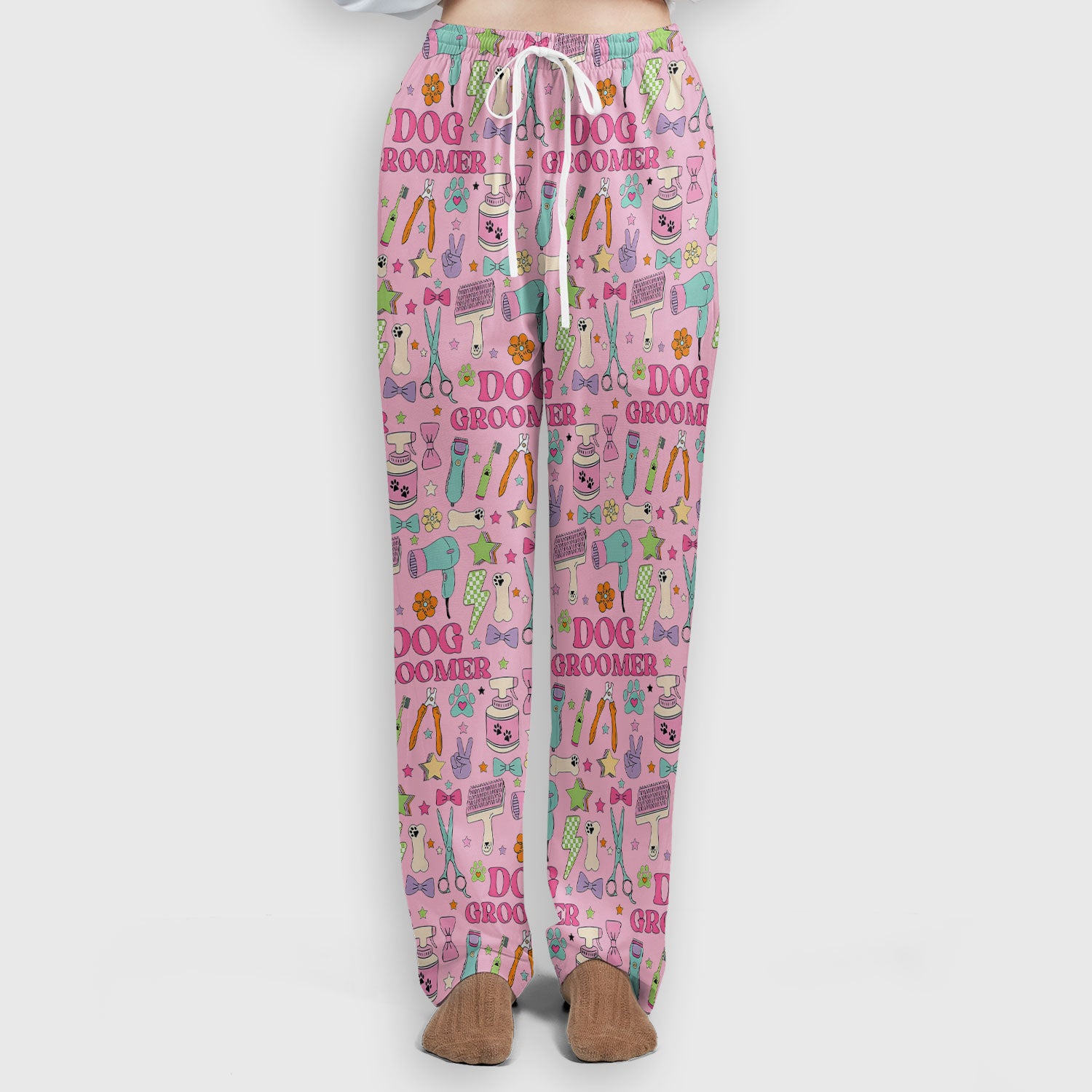 Dog Groomer Tools Pattern Women's Scrub Set, Scrub Pants and V Neck Top