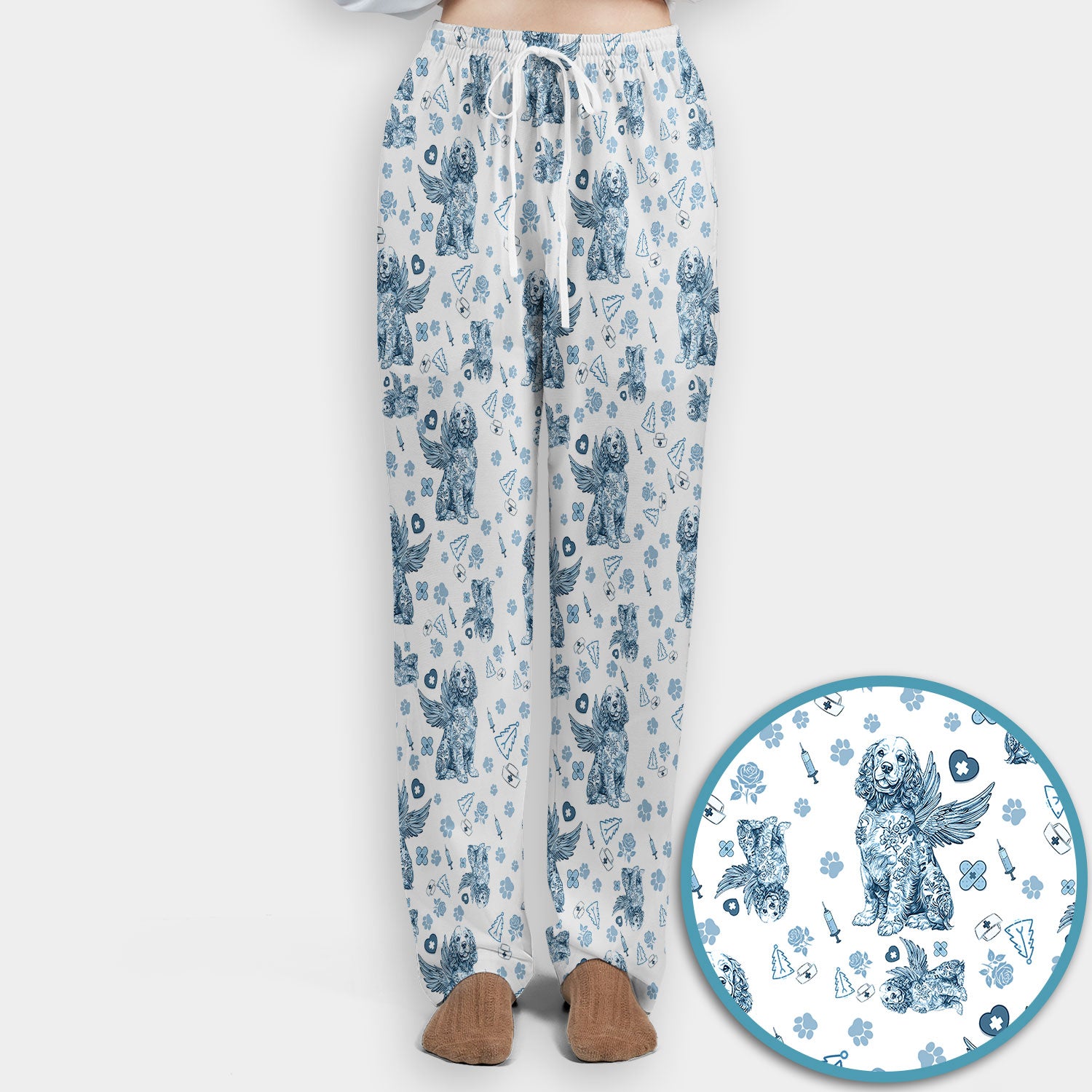 Toile De Jouy Scrub Set for Nurses - Angel Puppy Medical Uniform - Floral Dog in Heaven Gift for Women, Vet Techs, RN CNA LPN