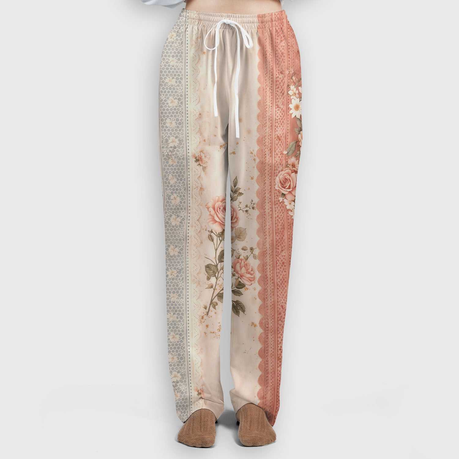 Inspirational Christian Cross Rose He Is Risen Vintage Floral Pattern Scrub Set, Scrub Pants and V Neck Top