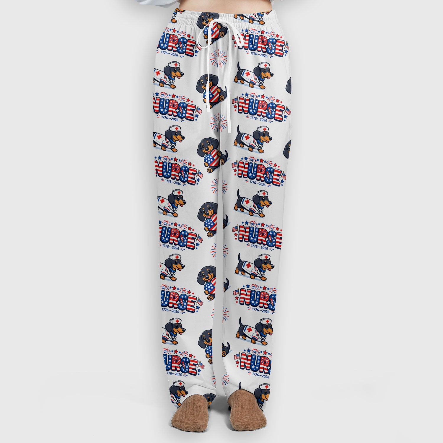Proud Nurse Patriotic Dachshund Medical Firework Pattern Scrub Set, Nurse Uniform Scrubs Set