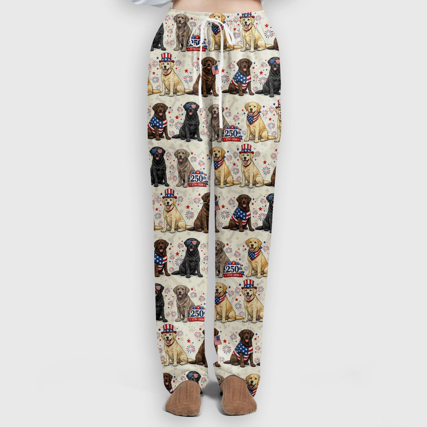 4th of July Labrador Dog Patriotic Print Scrub Set, Scrub Pants and V Neck Top