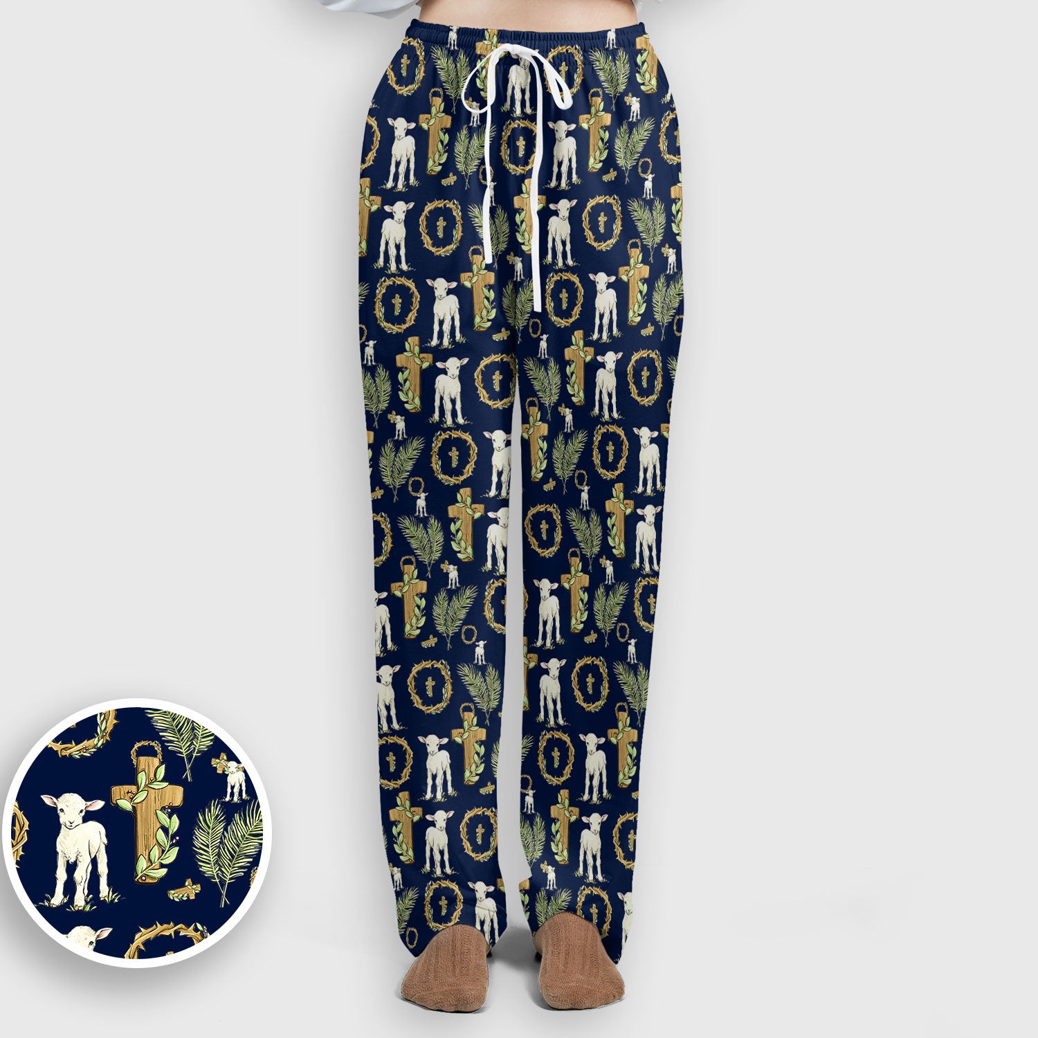 Faith Lamb Cross Pattern Women's Scrub Set, Scrub Pants and V Neck Top