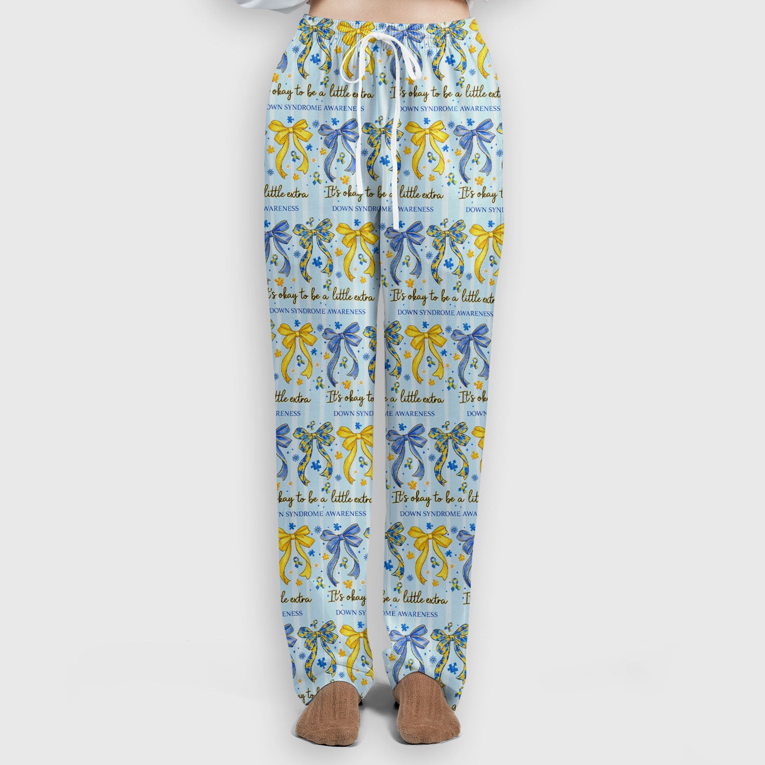 Down Syndrome Awareness Ribbon Pattern Scrub Set, Scrub Pants and V Neck Top