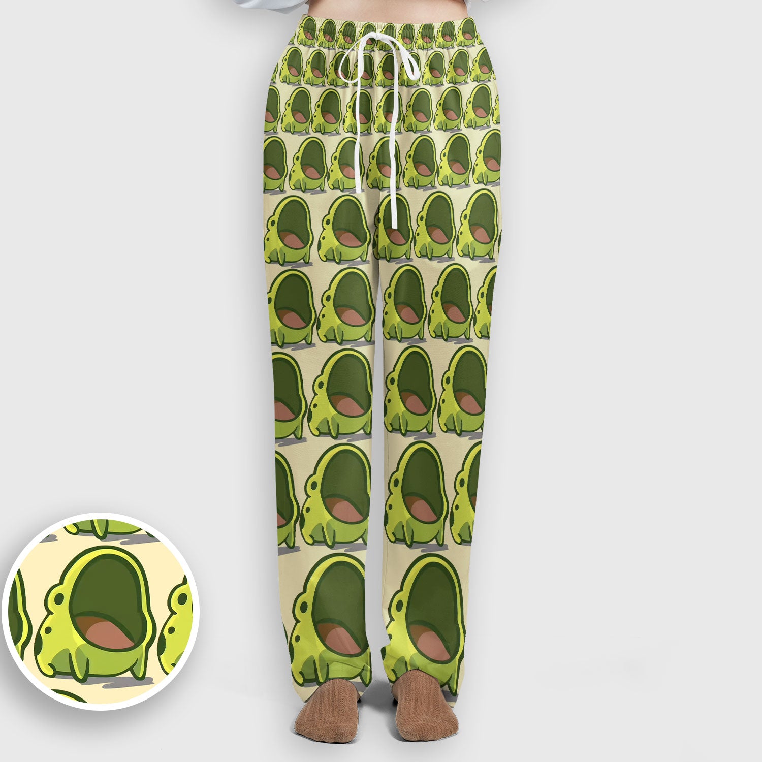 Cute Green Frog Cartoon Print Scrub Set, Scrub Pants and V Neck Top