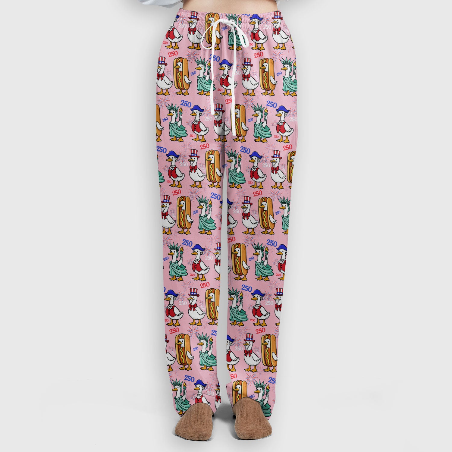 Patriotic Duck Independence Day Pattern Scrub Set, Scrub Pants and V Neck Top