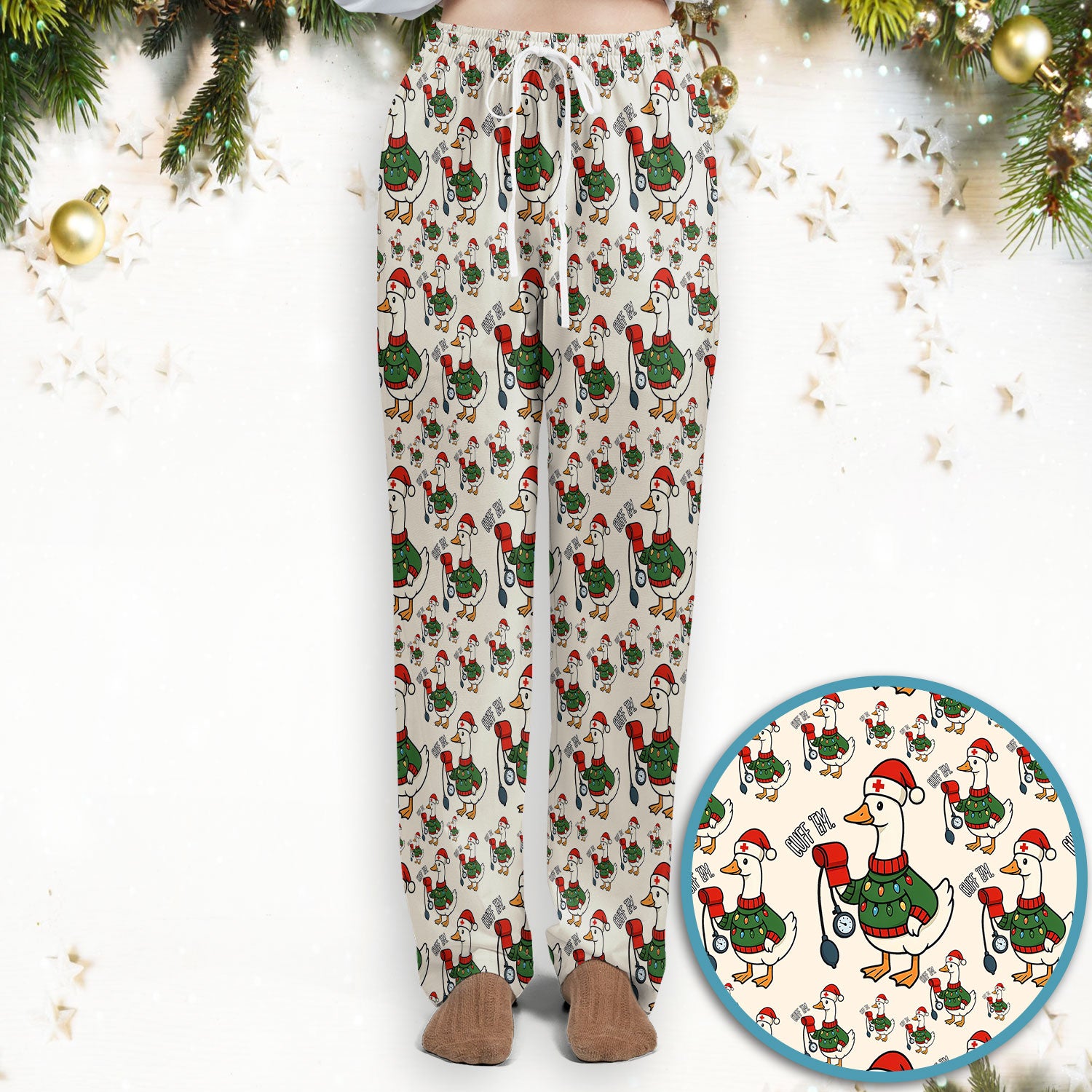 Nurse Christmas Duck Scrub Set, Cute Goose Pattern Scrub Uniform, RN LPN CNA Nursing Uniform