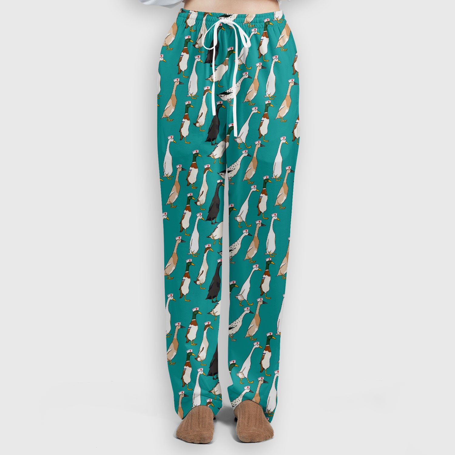 Funny Nurse Duck Pattern Scrub Set, Breathable Med Uniform